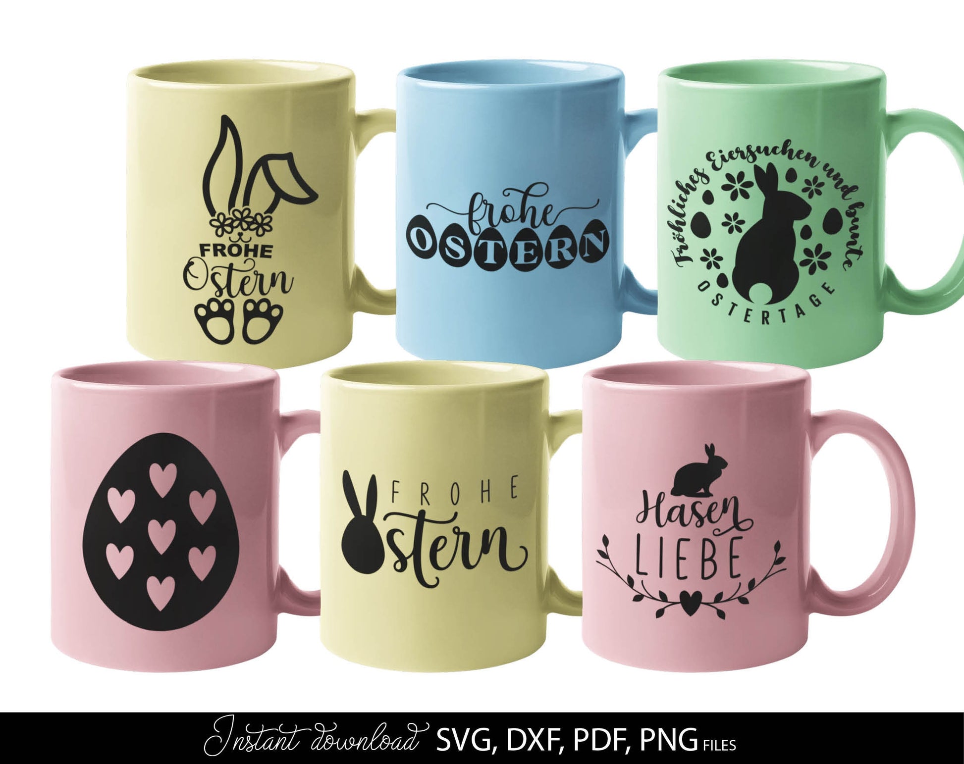 German Ostern Plotter File SVG DXF PNG and PDF files included. Spring Bunny Heart Botanical Egg | Cricut Silhouette Download Plotting Bundle. Compatible with Cricut, Silhouette and others machines. Use for sublimation or laser cut projects as well.