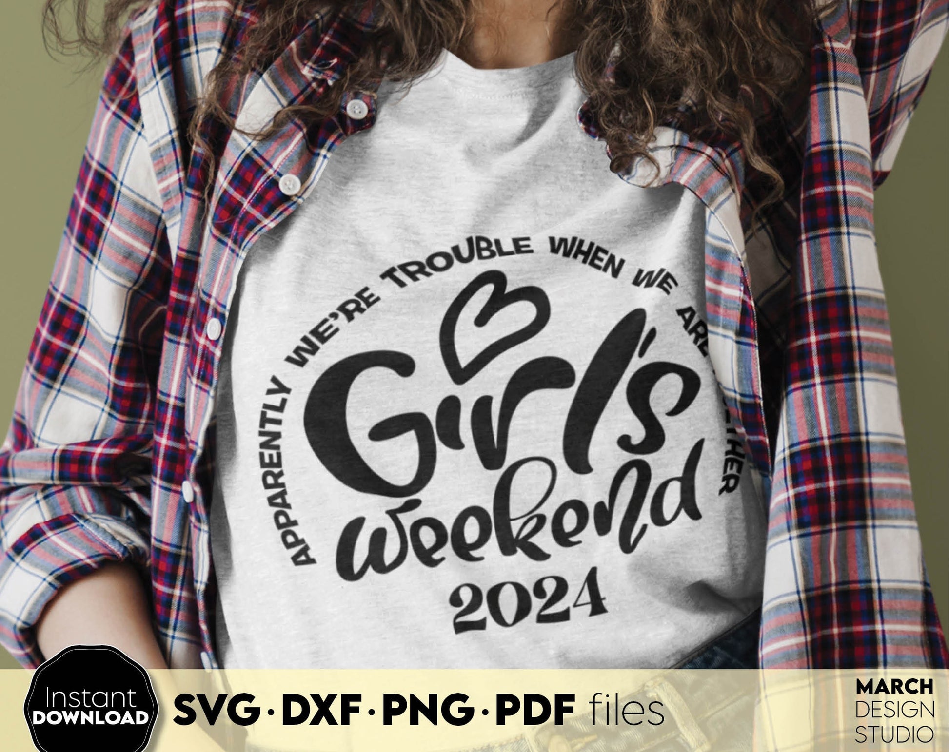 Apparently we are trouble when we are together - Girls Weekend 2024 matching trip shirts design. SVG DXF PNG PDF files included. Compatible with Cricut, Silhouette or other equipment. Cut from vinyl, use for sublimation or laser cut and grave project