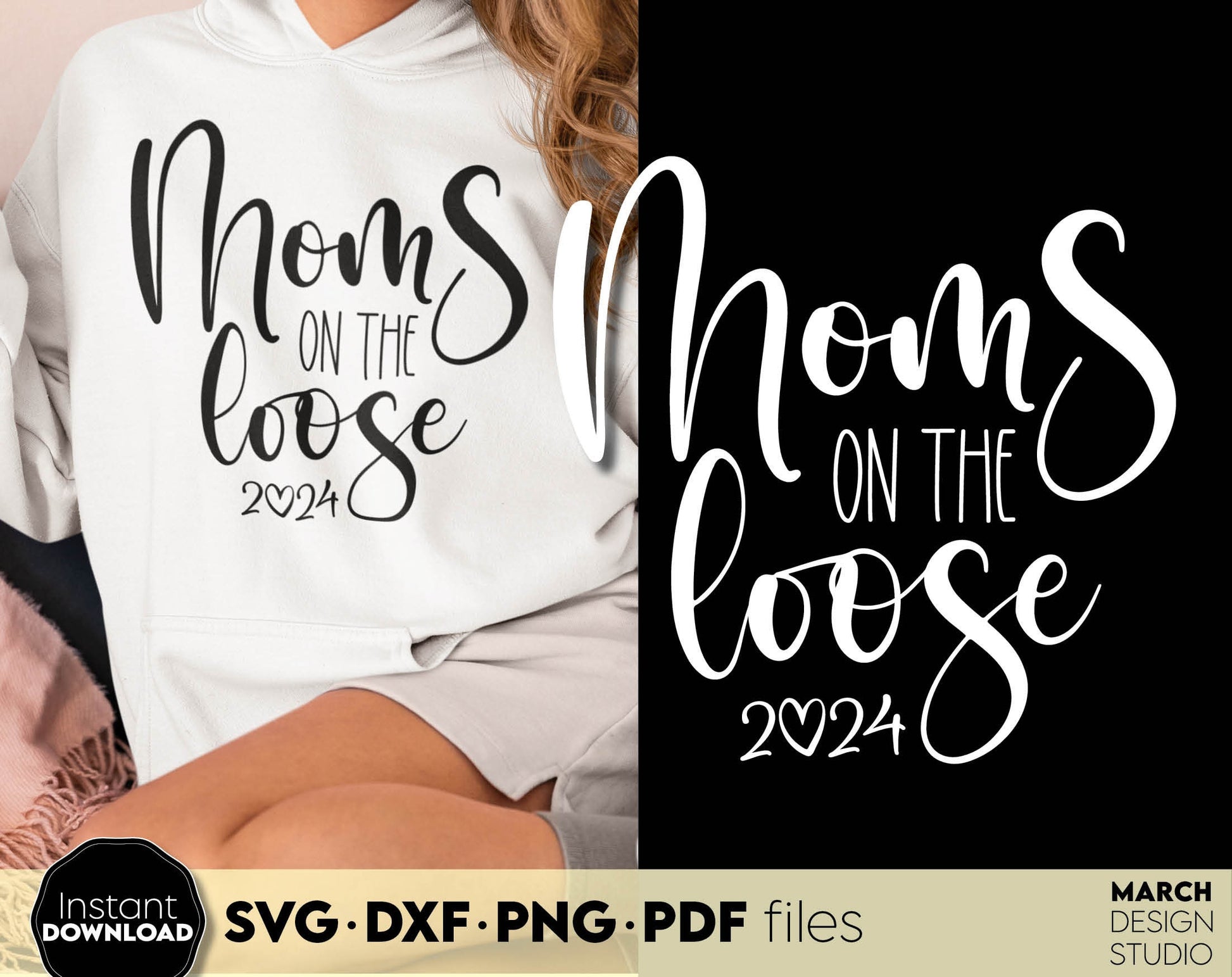 Mom on the loose design. SVG, PNG, JPG, EPS, DXF files included. Use for Cricut, Silhouette and other machines. Cut from vinyl, use for sublimation or laser cut projects. But now for a good price and enjoy!