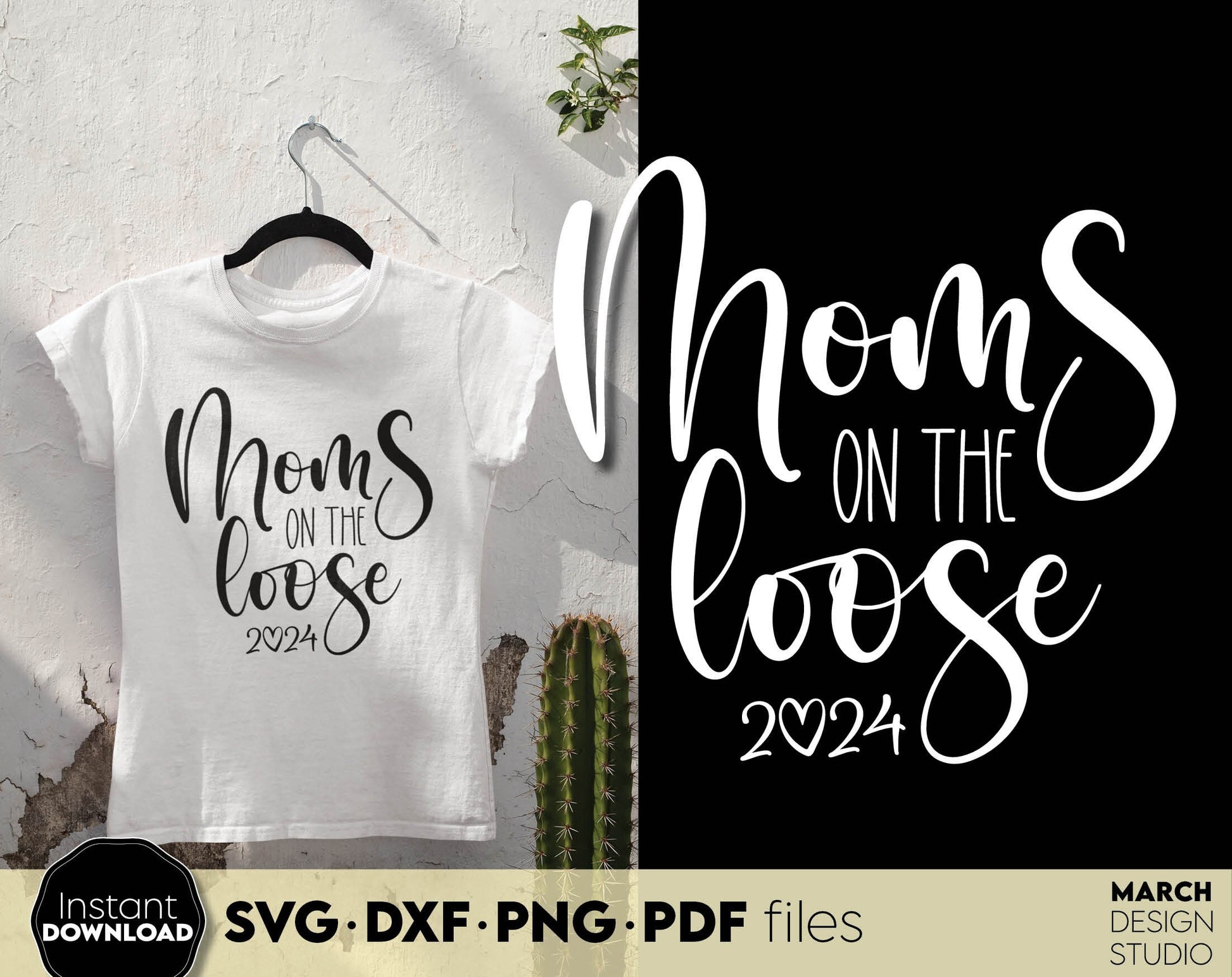 Mom on the loose design. SVG, PNG, JPG, EPS, DXF files included. Use for Cricut, Silhouette and other machines. Cut from vinyl, use for sublimation or laser cut projects. But now for a good price and enjoy!