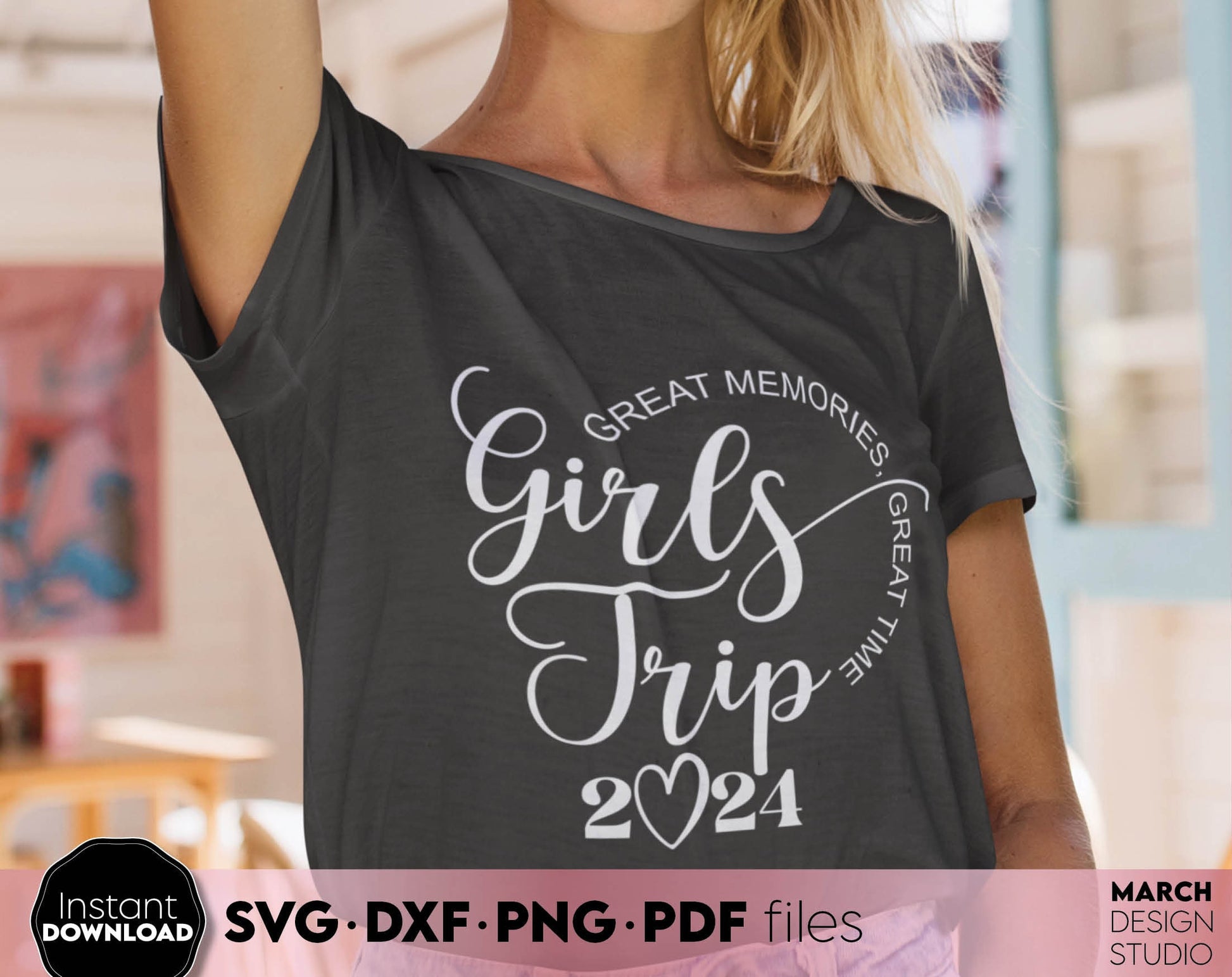 Great Memories - Great Time. Girls Trip 2024 matching shirt design. SVG DXF PNG PDF files included. Compatible with Cricut, Silhouette, Glowforge and any sublimation printer. Buy now for a good price and enjoy! Cut from vinyl, use for sublimation!