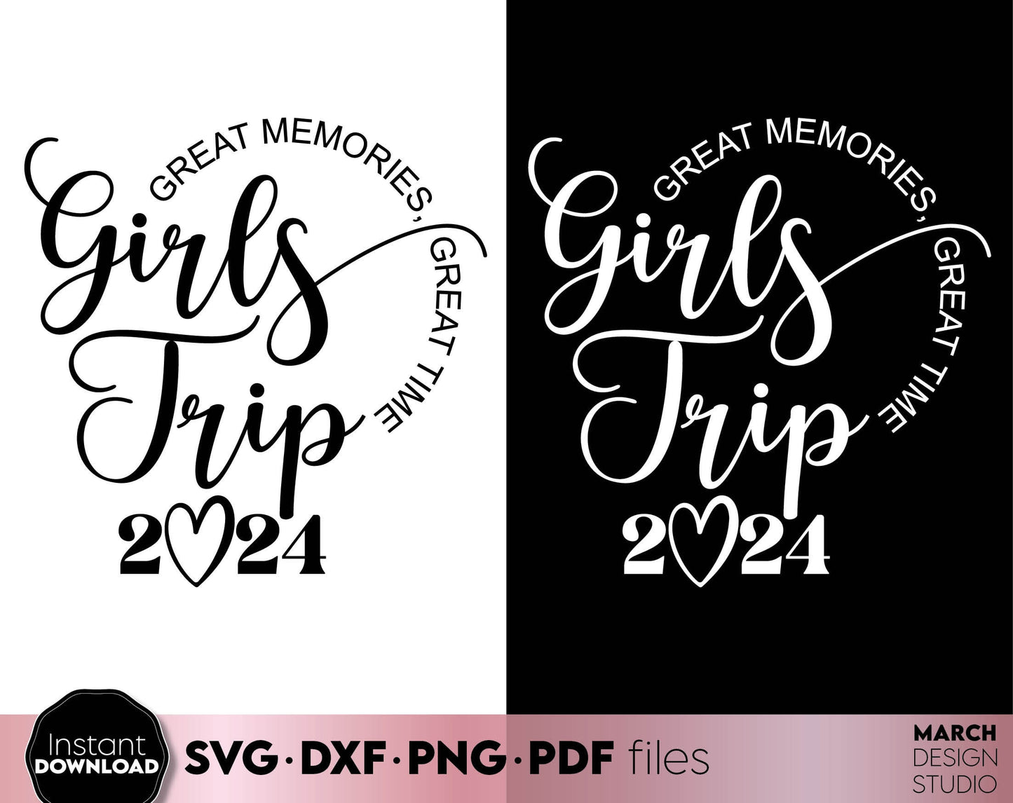 Great Memories - Great Time. Girls Trip 2024 matching shirt design. SVG DXF PNG PDF files included. Compatible with Cricut, Silhouette, Glowforge and any sublimation printer. Buy now for a good price and enjoy! Cut from vinyl, use for sublimation!