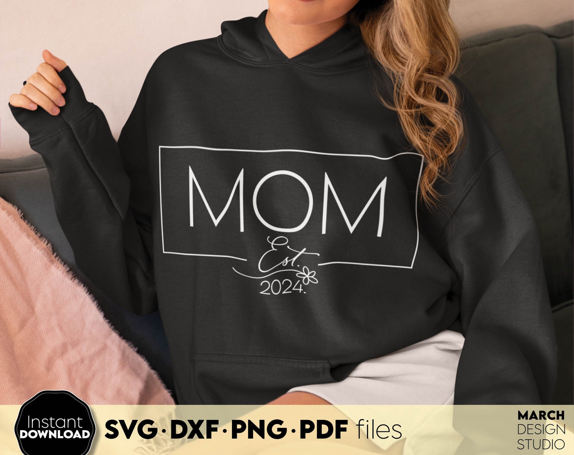 Mom Mama Nana Est. 2024 Shirt Design for Mom Birthday or Mothers Day Gift ideas. SVG DXF PNG PDF files included. Compatible with Cricut, Silhouette or other equipment. Cut from vinyl, use for sublimation or laser cut or grave projects. Buy now!