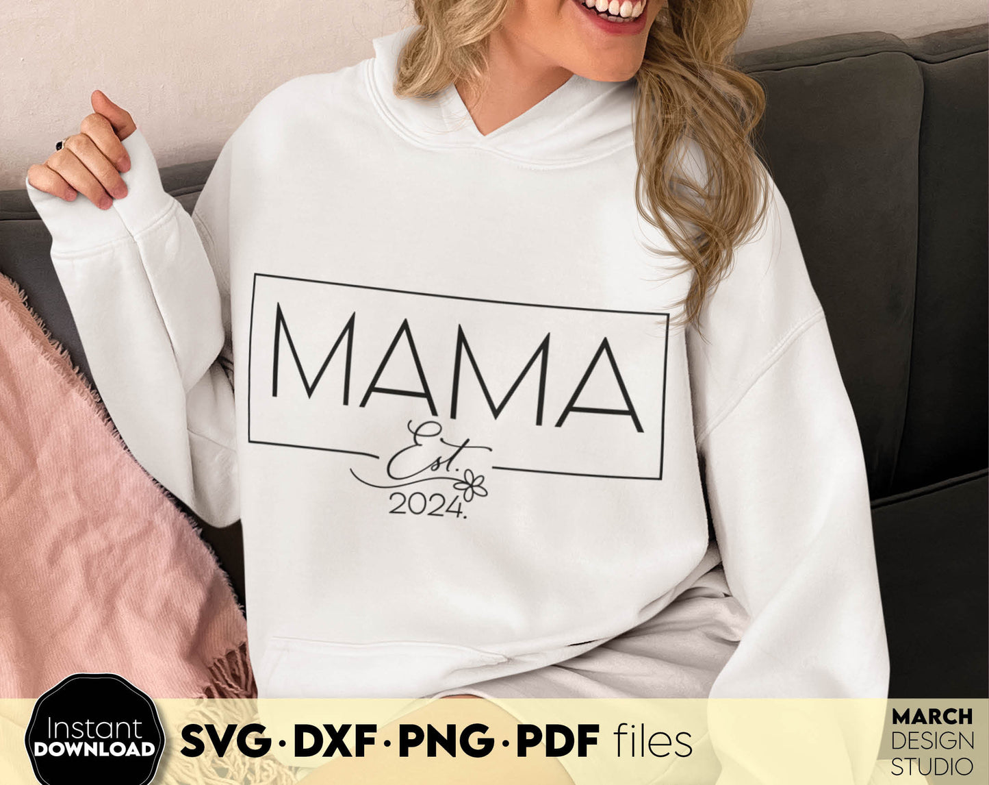 Mom Mama Nana Est. 2024 Shirt Design for Mom Birthday or Mothers Day Gift ideas. SVG DXF PNG PDF files included. Compatible with Cricut, Silhouette or other equipment. Cut from vinyl, use for sublimation or laser cut or grave projects. Buy now!