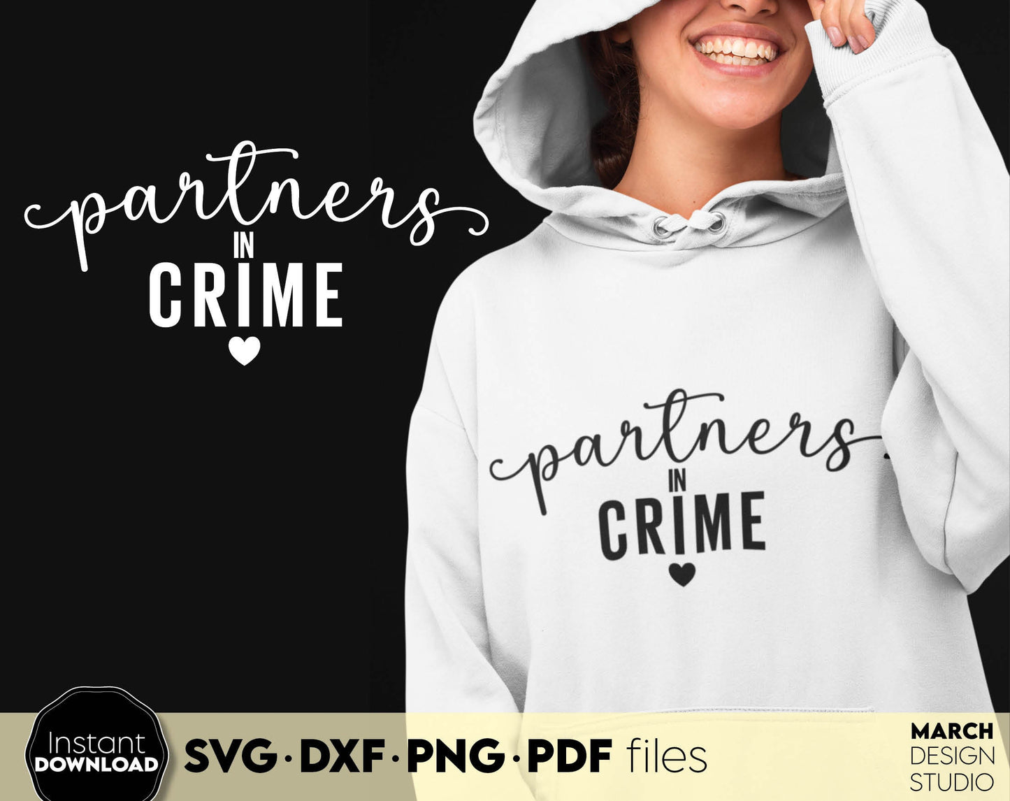 Partners in Crime - funny girls shirts design for girls weekend or other girls event. SVG DXF PNG PDF files included. Compatible with Cricut, Silhouette, sublimation printers or other. Cut from vinyl, use for sublimation or laser cut / grave projects