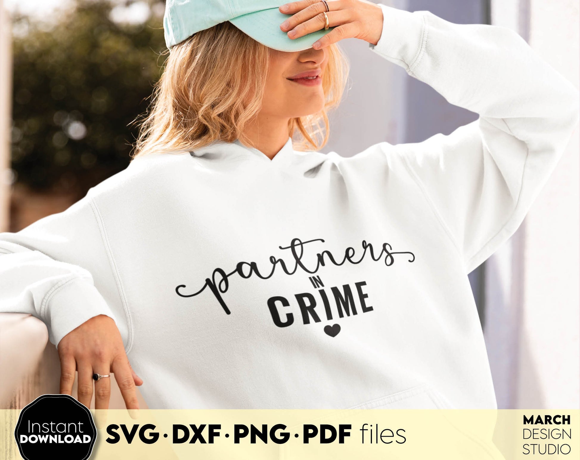 Partners in Crime - funny girls shirts design for girls weekend or other girls event. SVG DXF PNG PDF files included. Compatible with Cricut, Silhouette, sublimation printers or other. Cut from vinyl, use for sublimation or laser cut / grave projects