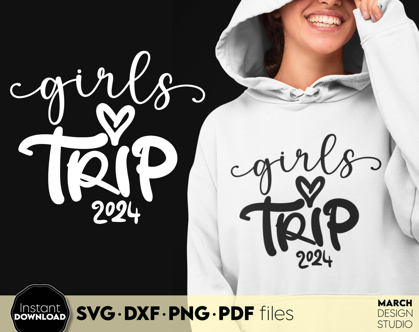 Girls Trip 2024 Weekend Shirt design. SVG PNG JPG EPS DXF files included. Compatible with Cricut, Silhouette or other equipment. Cut from vinyl, use for printing, sublimation or laser cut, grave projects. Buy now for a good price and enjoy!