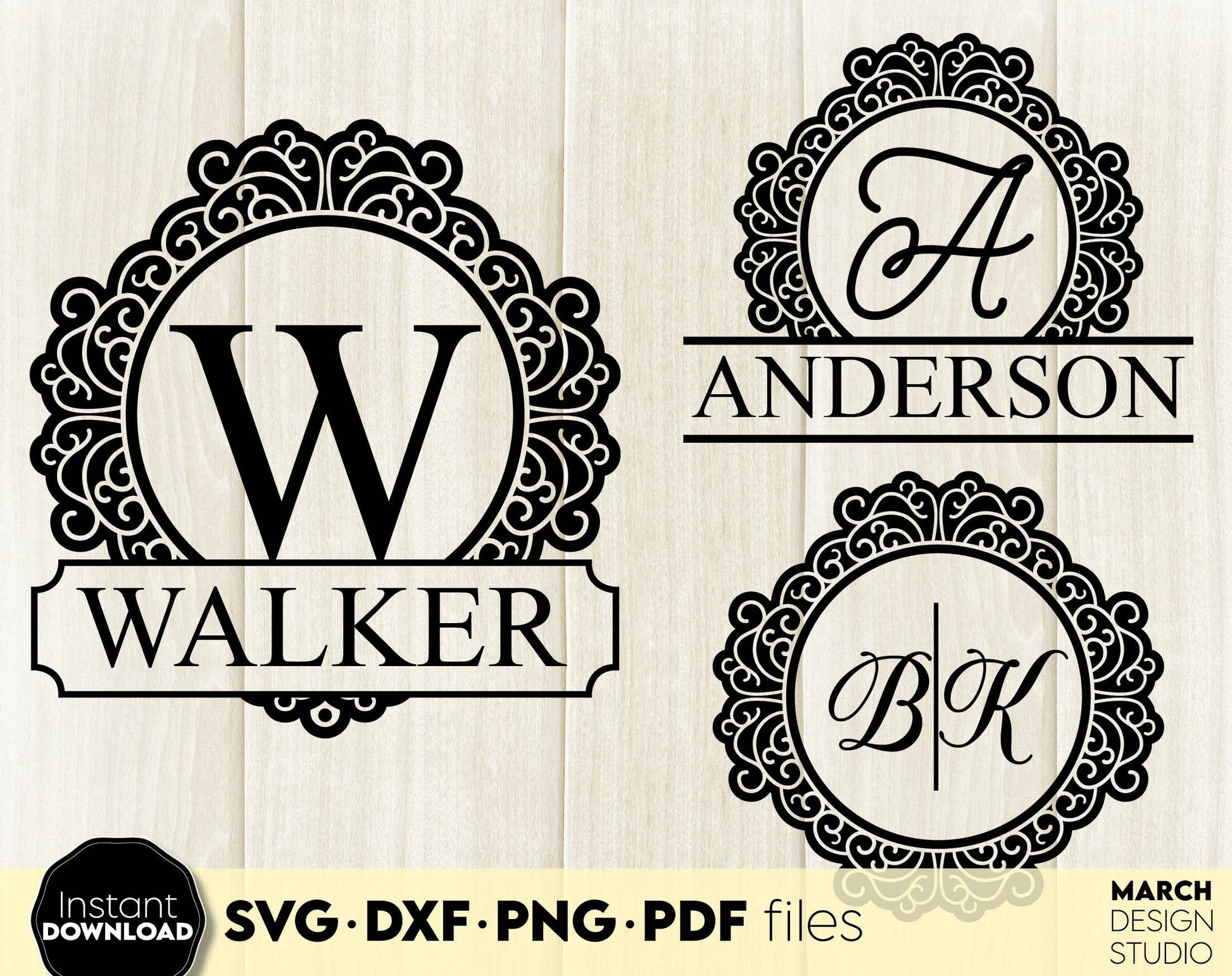 Monogram Frame Design for Your Home decoration or gift ideas. SVG DXF PNG PDF files included. Compatible with Cricut, Silhouette or other equipment. Cut from vinyl, use for sublimation or laser cut or grave projects. Buy now for a good price.