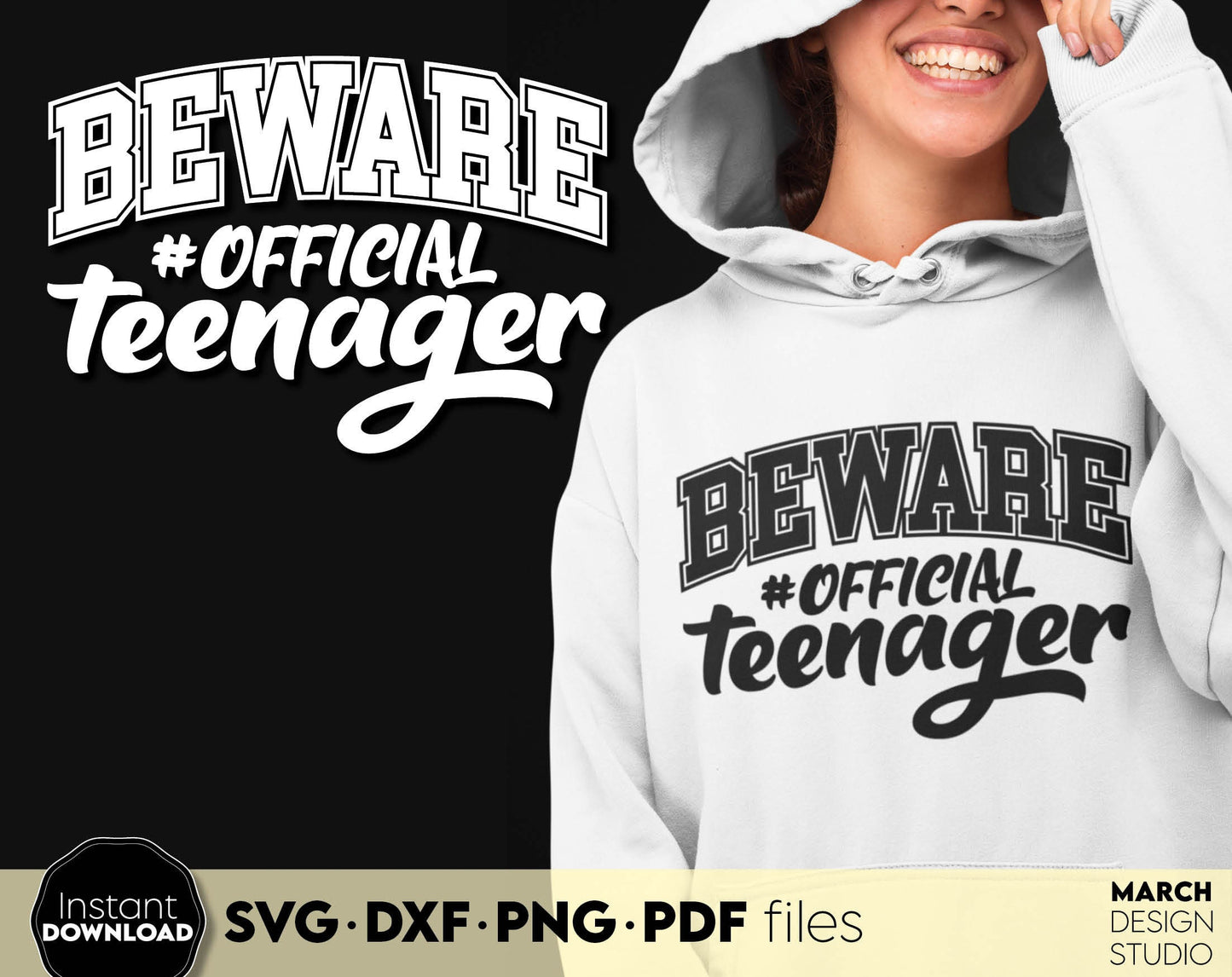 Beware Official teenager shirt design for teenager Birthday shirts. SVG DXF PNG PDF files included. Compatible with Cricut, Silhouette or sublimation printers. Cut from vinyl, use for sublimation or laser cut / grave projects as well. Buy now!