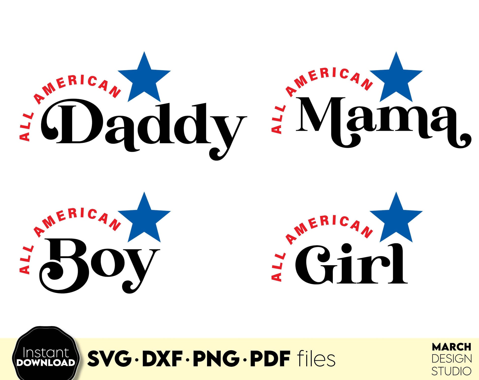 American Family matching 4th of July shirts. SVG DXF PNG PDF files included. Compatible with Cricut, Silhouette or sublimation printers. Cut from vinyl, use for sublimation or laser cut / grave projects as well. Buy now for a good price and enjoy!