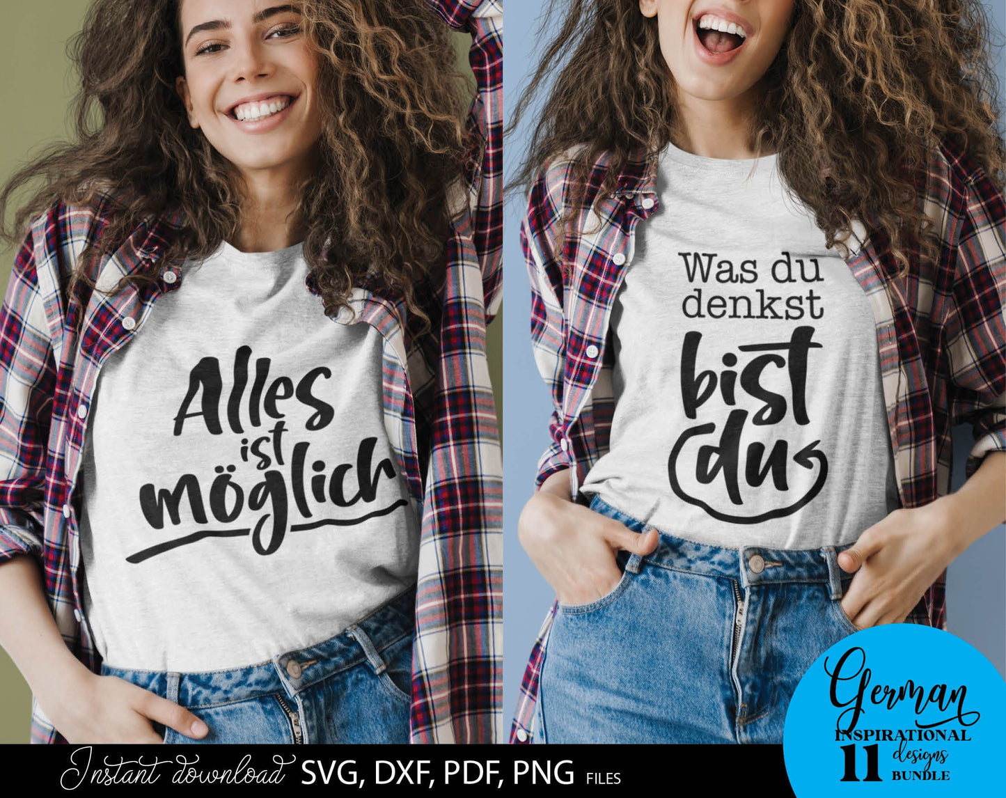 German Positive Quotes Plotter File SVG, PNG DXF JPG and PDF files included. Compatible with Cricut, Silhouette, Glowforge or other machines. Use for sublimation or laser cut projects as well. Buy now and enjoy! Discount prices available.