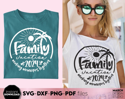 Making Memories Together - Family Vacation 2024 matching shirt design. SVG PNG DXF EPS PDF files included. Compatible with Cricut, Silhouette or other equipment. Cut from vinyl, use for sublimation or laser cut projects. Buy now for a good price!