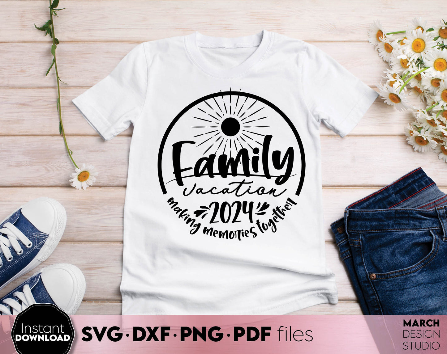 Making memories together. Family vacation matching shirt design for Your family summer trip 2024. SVG DXF PNG PDF files included. Compatible with Cricut, Silhouette or other equipment. Cut from vinyl, use for sublimation or laser cut or grave project