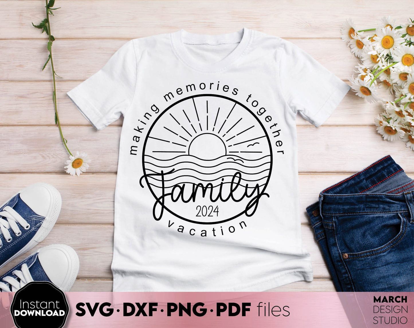 Making Memories Together - Family Vacation 2024 matching shirt design. SVG PNG DXF EPS PDF files included. Compatible with Cricut, Silhouette or other equipment. Cut from vinyl, use for sublimation or laser cut projects. Buy now for a good price!