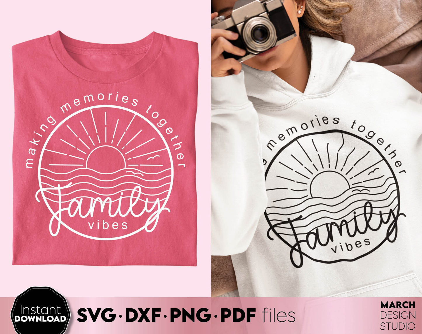 Making Memories Together - Family Vibes 2024 matching shirt design. SVG PNG DXF EPS PDF files included. Compatible with Cricut, Silhouette or other equipment. Cut from vinyl, use for sublimation or laser cut projects. Buy now for a good price!