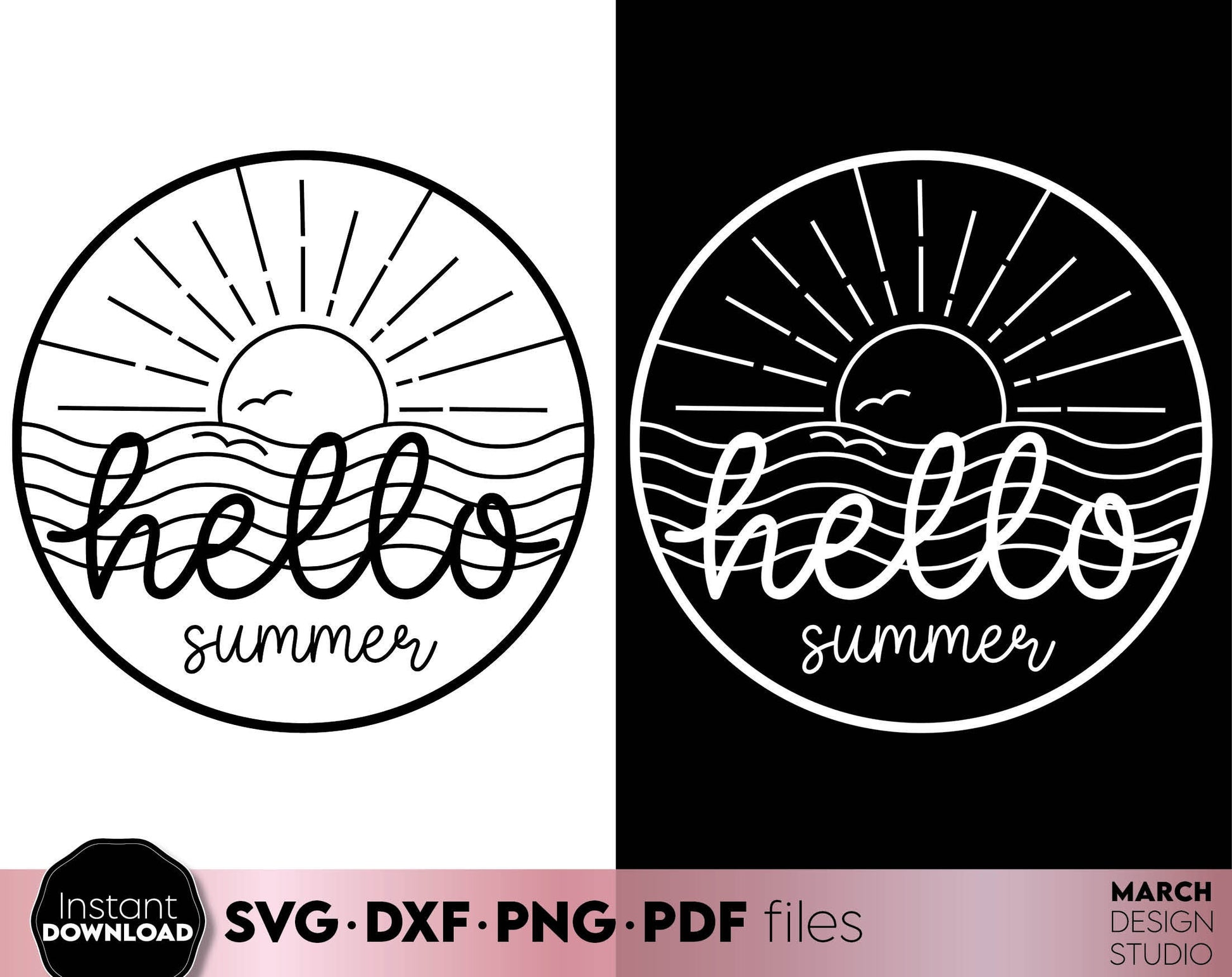 Hello summer sign for Your beach shirt design. SVG DXF PNG PDF files included. Compatible with Cricut, Silhouette or other equipment. Cut from vinyl, use for sublimation or laser cut or grave projects. Buy now for a good price and enjoy!