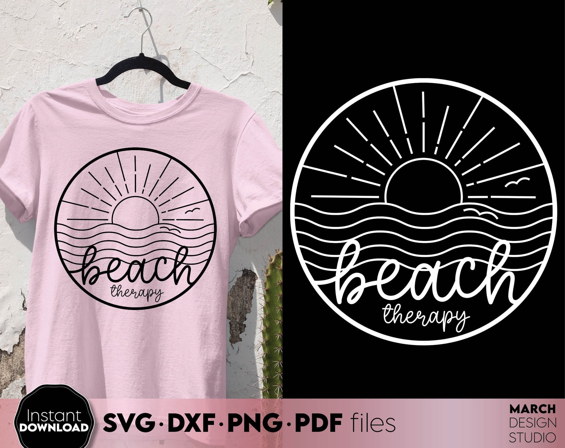 Beach therapy summer trip shirt design. SVG DXF PNG PDF files included. Compatible with Cricut, Silhouette or other equipment. Cut from vinyl, use for sublimation or laser cut or grave projects. Buy now for a good price and enjoy!