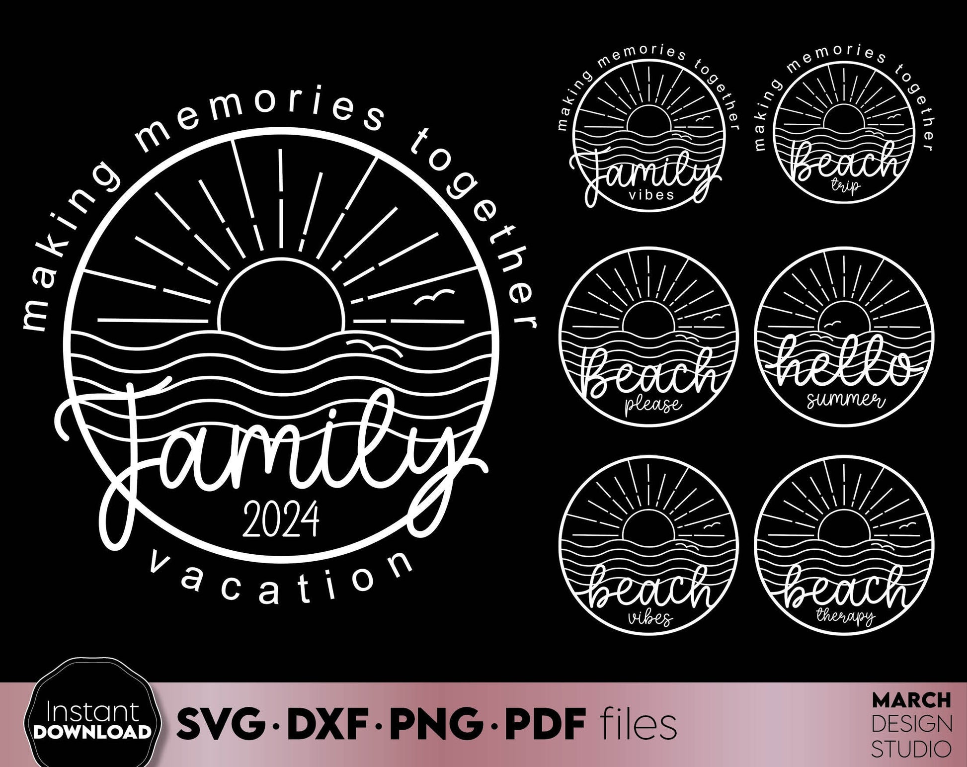 Making memories together. Family vacation matching shirt design for Your family summer trip 2024. SVG DXF PNG PDF files included. Compatible with Cricut, Silhouette or other equipment. Cut from vinyl, use for sublimation or laser cut or grave project