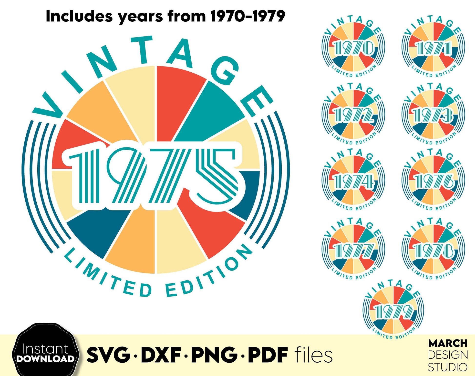 Vintage Limited Edition Dad Birthday shirts bundle. SVG DXF PNG PDF files included. Compatible with Cricut, Silhouette or other equipment. Cut from vinyl, use for sublimation or laser cut or grave projects. Buy now for a good price and enjoy!