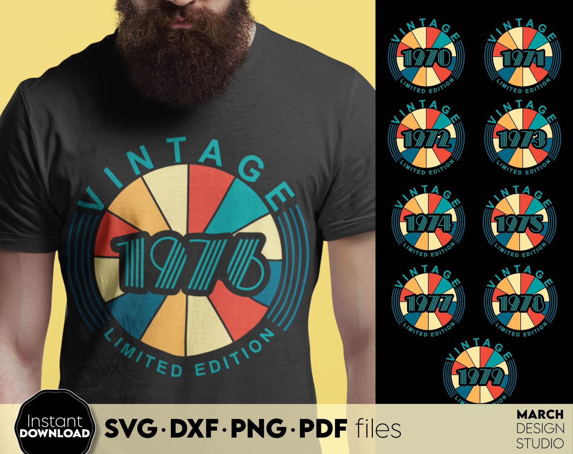 Vintage Limited Edition Dad Birthday shirts bundle. SVG DXF PNG PDF files included. Compatible with Cricut, Silhouette or other equipment. Cut from vinyl, use for sublimation or laser cut or grave projects. Buy now for a good price and enjoy!