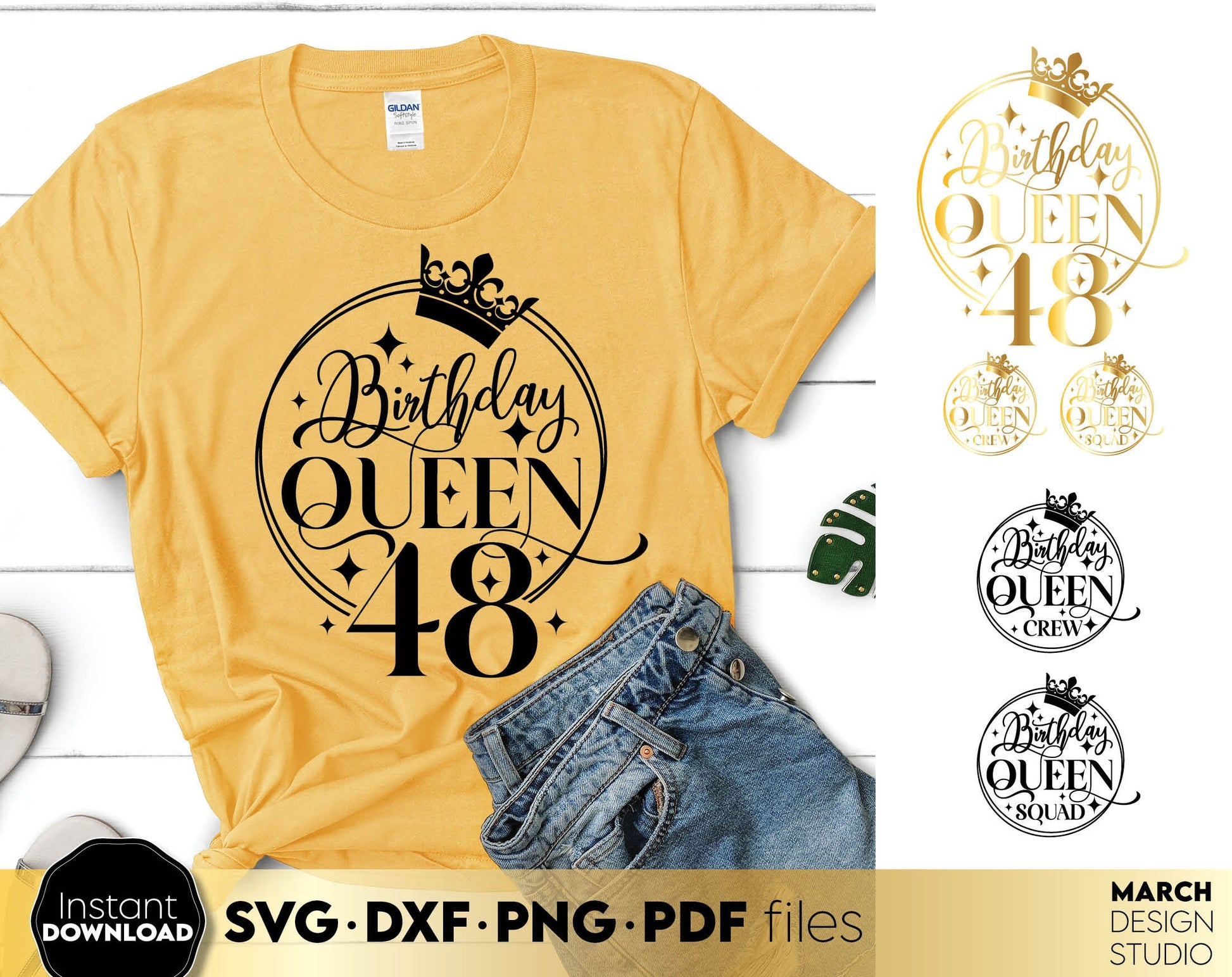 48th Birthday Queen design for Your loved ones Birthday Gift. SVG PNG EPS DXF files included. Compatible with Cricut, Silhouette or other machine. Cut from vinyl, use for sublimation or laser cut projects. Enjoy!