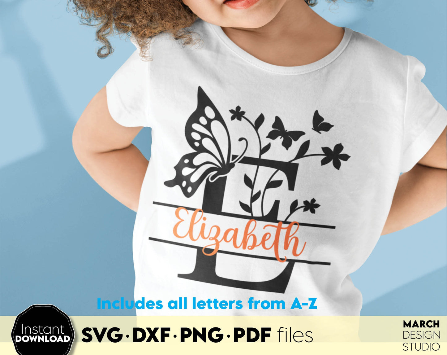 Butterfly Split Monogram Alphabet Letter Bundle for Your Birthday, Easter or other custom gift ideas. SVG DXF PNG PDF files included. Compatible with Cricut, Silhouette or other equipment. Cut from vinyl, use for sublimation or laser cut or grave.