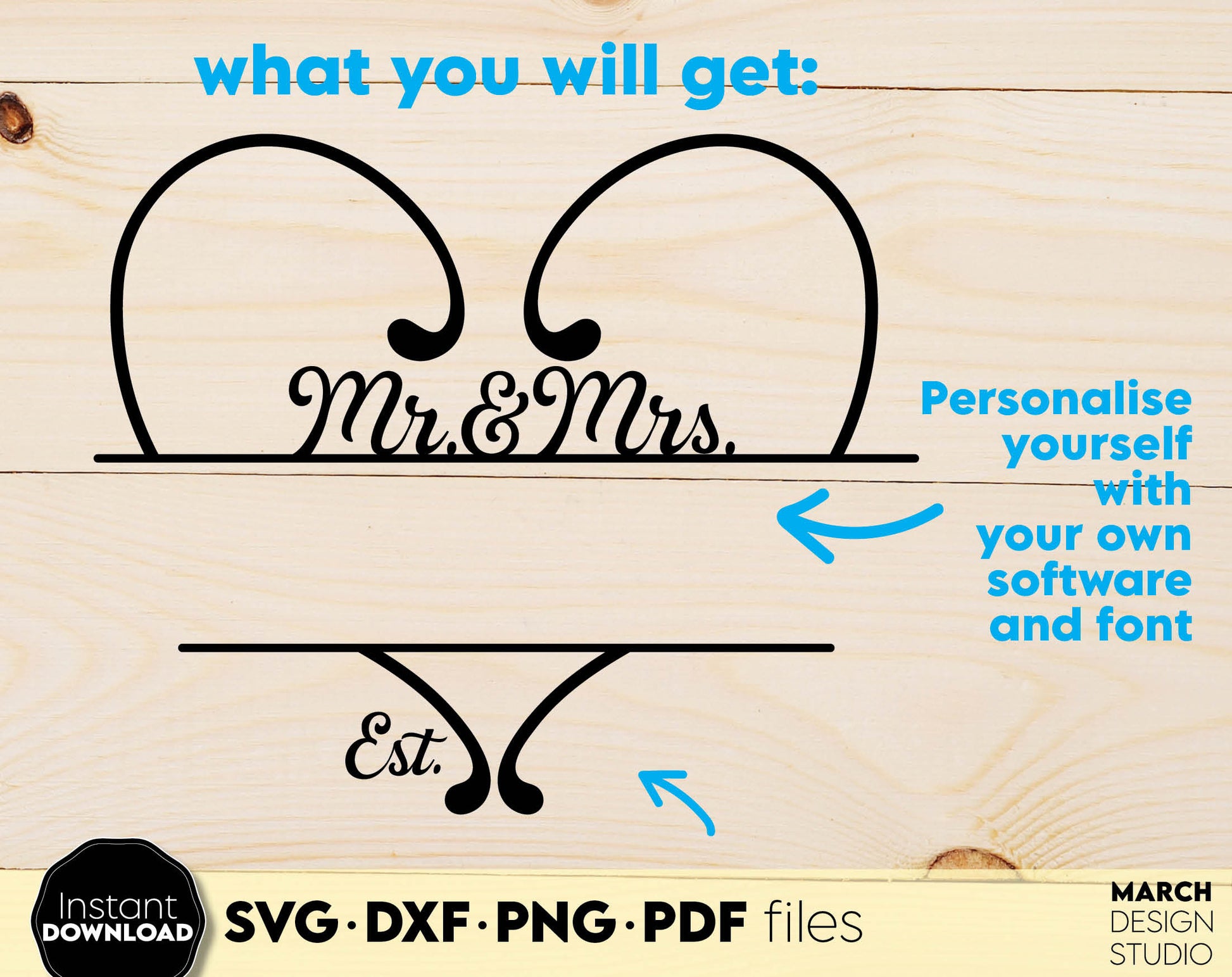 Mr. and Mrs. custom wedding sign with quote - A true love story never ends - on it! SVG DXF PNG PDF files included. Compatible with Cricut, Silhouette, sublimation printer or other equipment. Cut from vinyl, use for sublimation or laser cut projects!