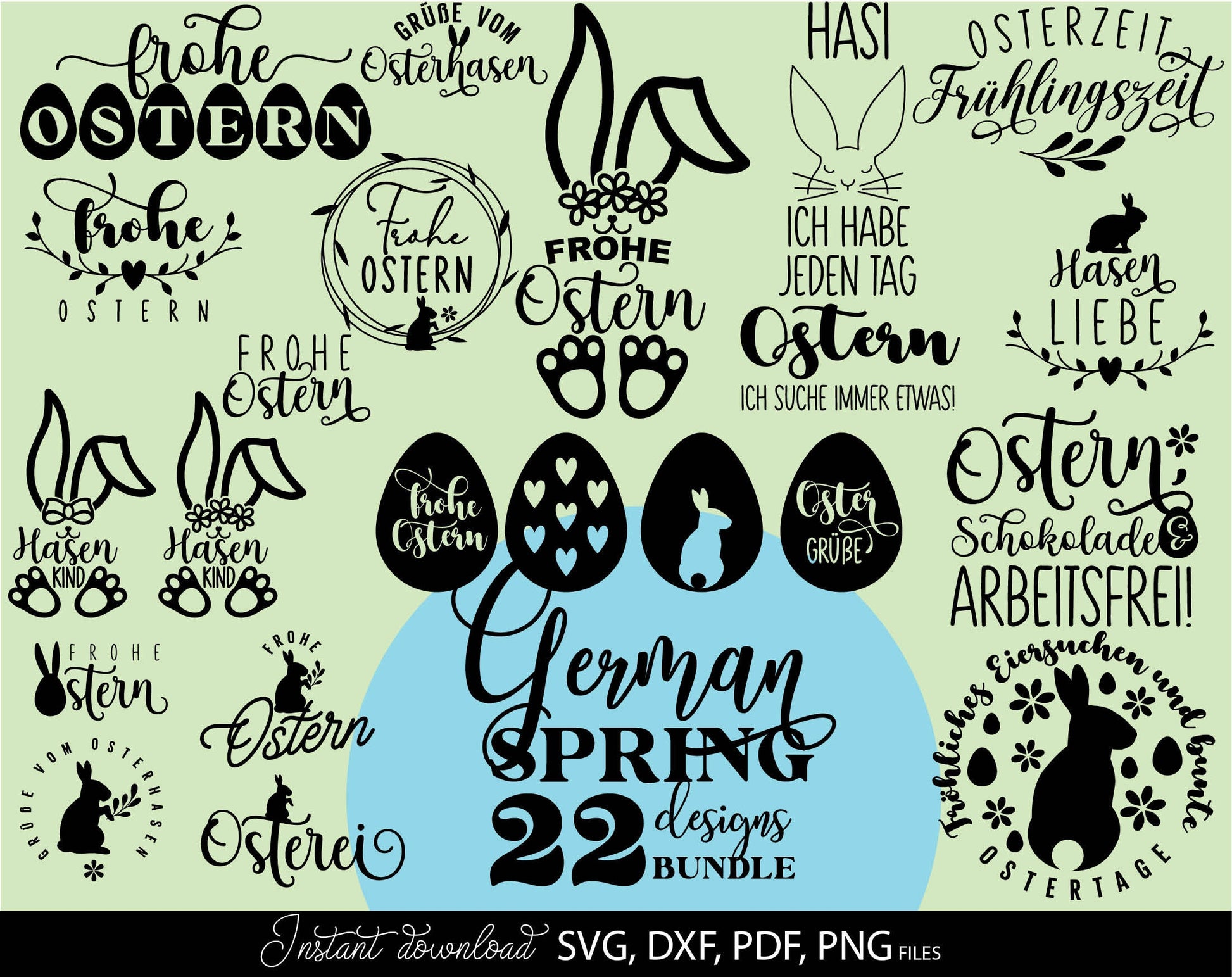 German Ostern Plotter File SVG DXF PNG and PDF files included. Spring Bunny Heart Botanical Egg | Cricut Silhouette Download Plotting Bundle. Compatible with Cricut, Silhouette and others machines. Use for sublimation or laser cut projects as well.