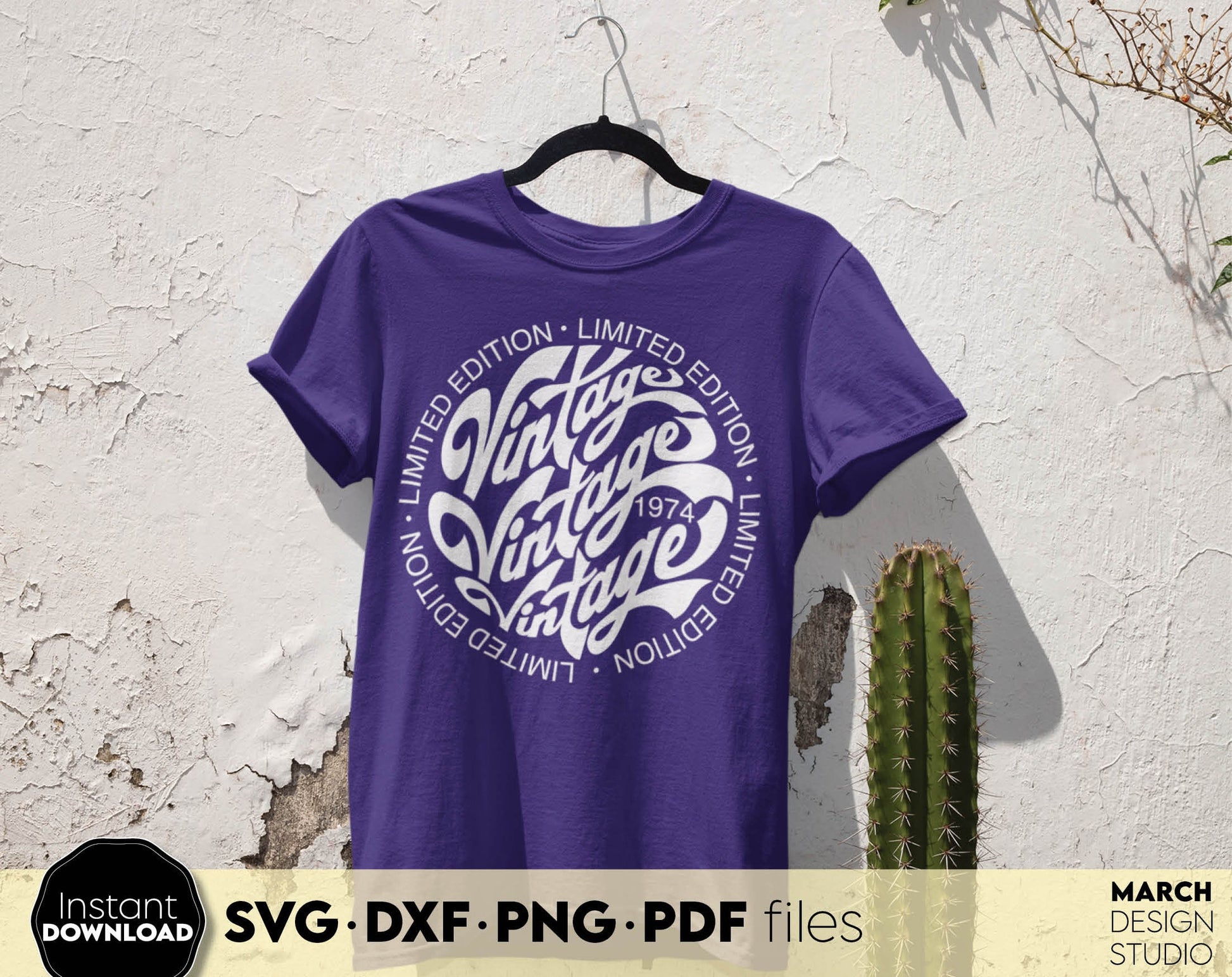 Limited Edition Vintage Shirt Design. Retro style is Trendy now! SVG DXF PNG PDF files included. Compatible with Cricut, Silhouette or other equipment. Cut from vinyl, use for sublimation or laser cut or grave projects. Buy now and become a crafter.