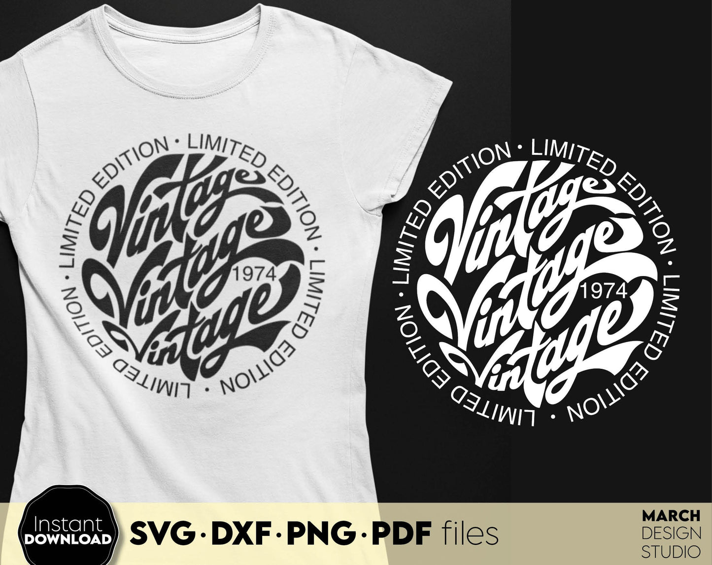 Limited Edition Vintage Shirt Design. Retro style is Trendy now! SVG DXF PNG PDF files included. Compatible with Cricut, Silhouette or other equipment. Cut from vinyl, use for sublimation or laser cut or grave projects. Buy now and become a crafter.