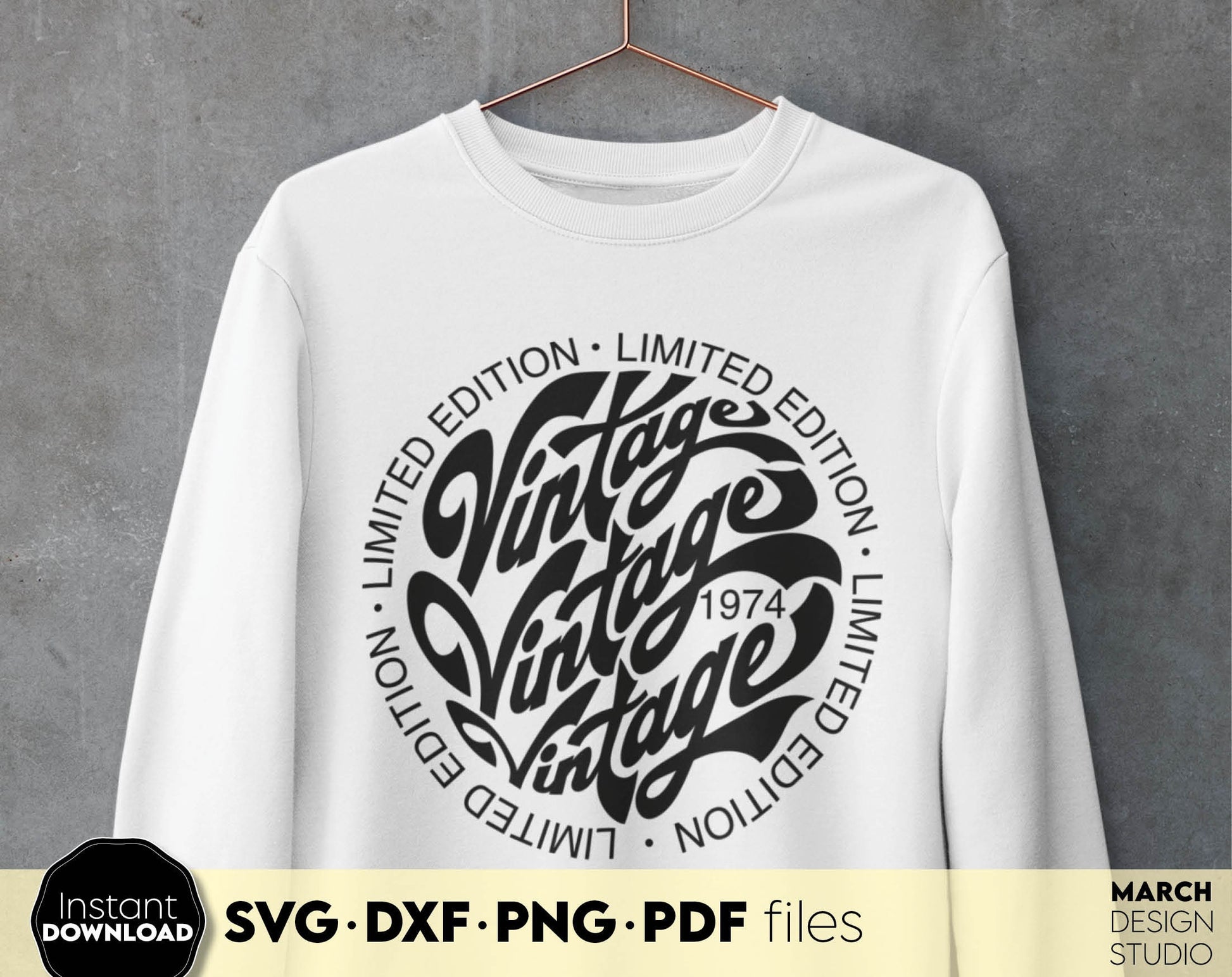 Limited Edition Vintage Shirt Design. Retro style is Trendy now! SVG DXF PNG PDF files included. Compatible with Cricut, Silhouette or other equipment. Cut from vinyl, use for sublimation or laser cut or grave projects. Buy now and become a crafter.