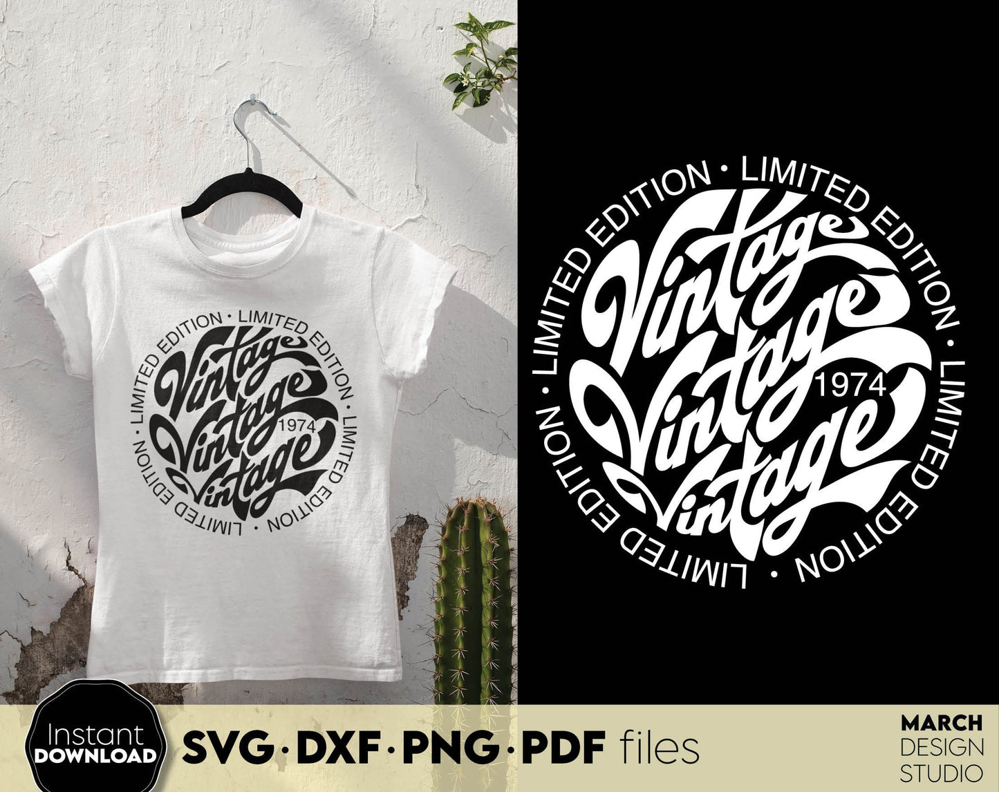 Limited Edition Vintage Shirt Design. Retro style is Trendy now! SVG DXF PNG PDF files included. Compatible with Cricut, Silhouette or other equipment. Cut from vinyl, use for sublimation or laser cut or grave projects. Buy now and become a crafter.