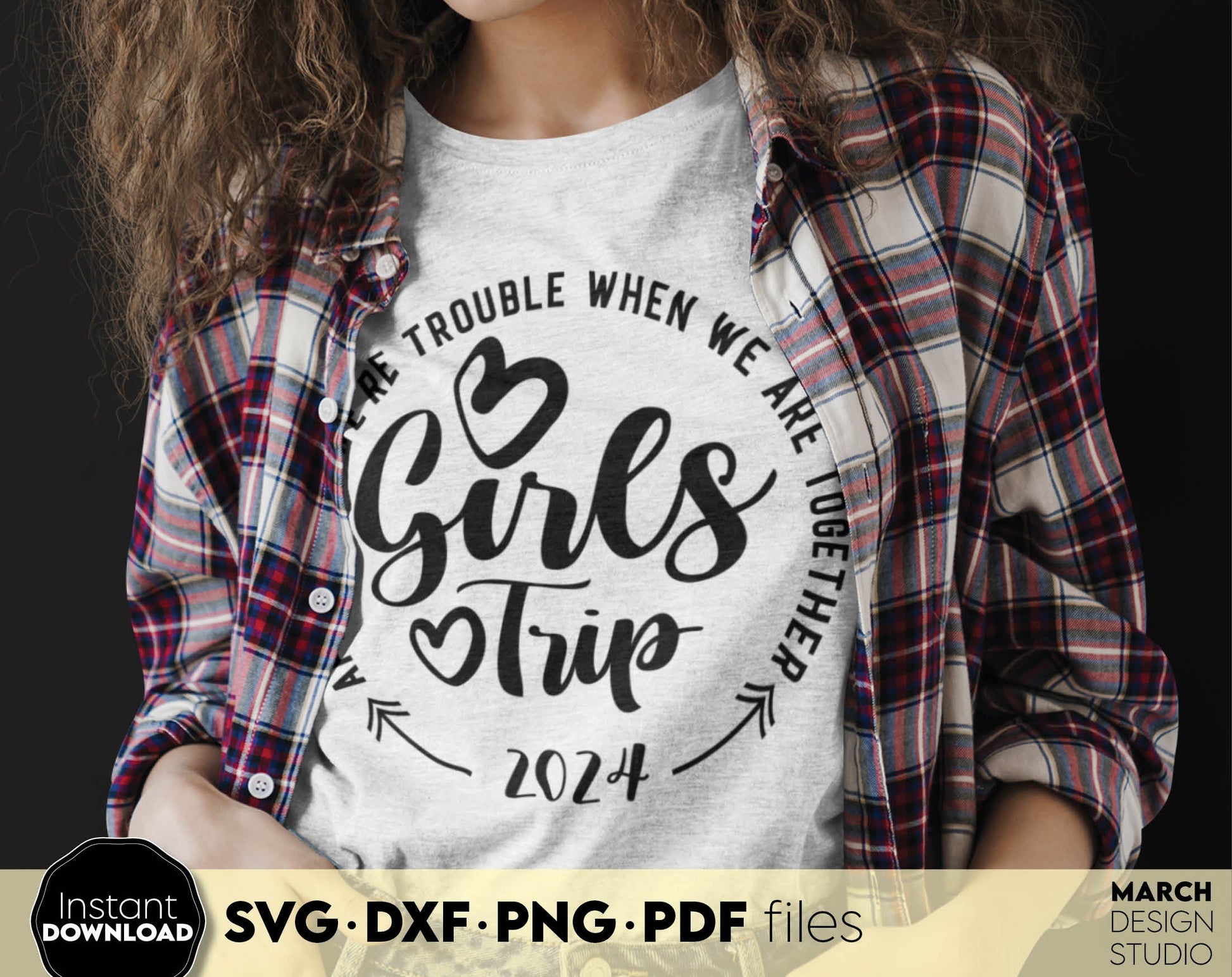 Apparently we are trouble when we are together - Girls Weekend 2024 matching trip shirts design. SVG DXF PNG PDF files included. Compatible with Cricut, Silhouette or other equipment. Cut from vinyl, use for sublimation or laser cut and grave project