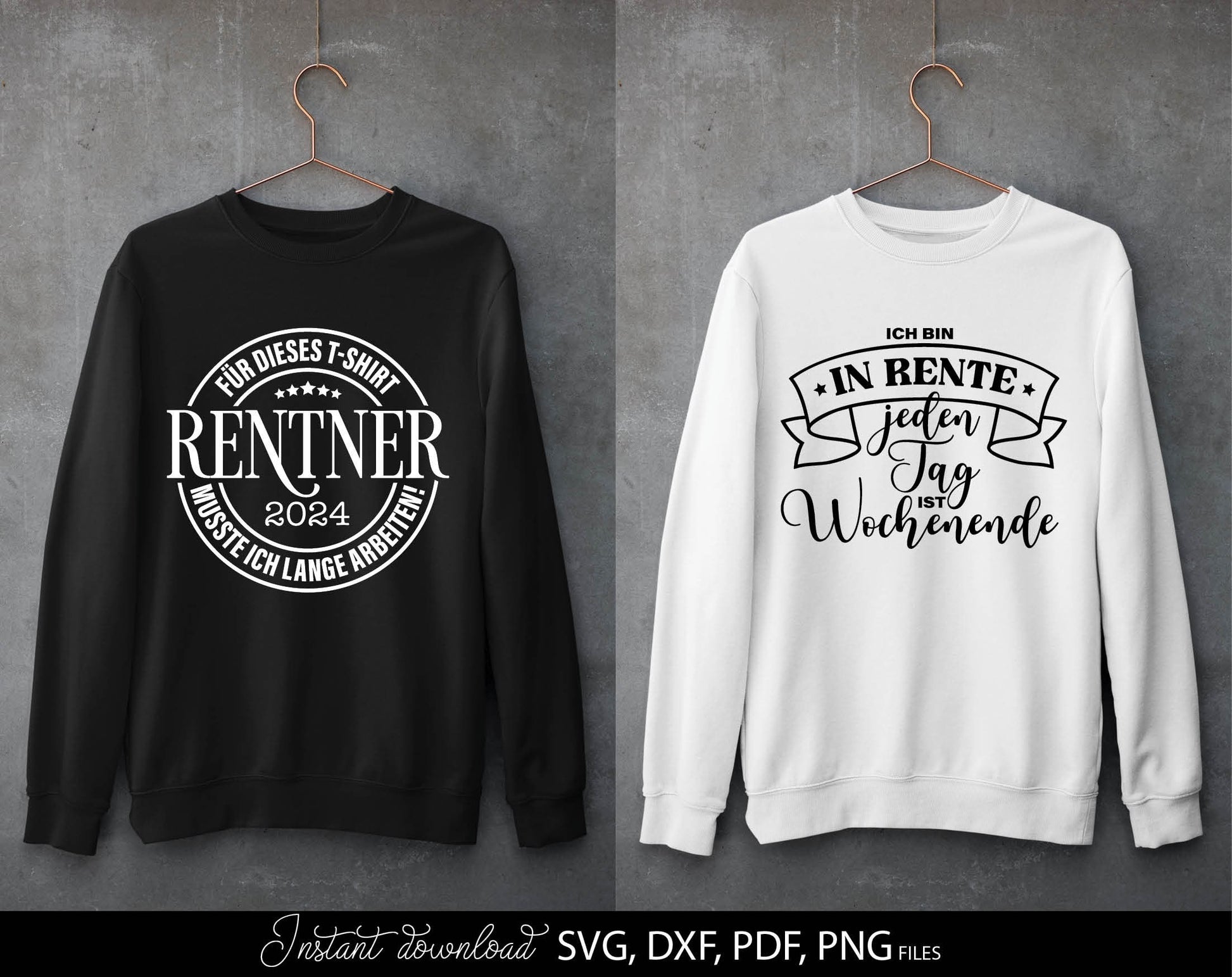 Deutsche Plotterdatei Rente and Rentner Sprüche designs bundle for Your Opa or Oma gift ideas. SVG DXF PDF PNG files included. Compatible with Cricut, Silhouette or other equipment. Cut from vinyl, use for sublimation or laser cut or grave projects!