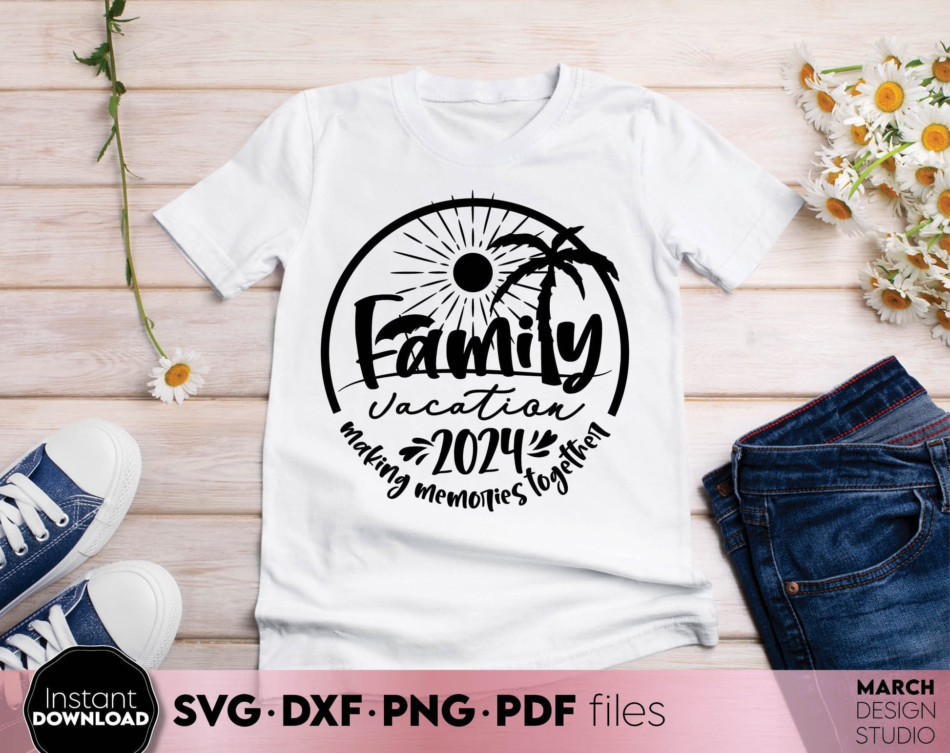 Making Memories Together - Family Vacation 2024 matching shirt design. SVG PNG DXF EPS PDF files included. Compatible with Cricut, Silhouette or other equipment. Cut from vinyl, use for sublimation or laser cut projects. Buy now for a good price!