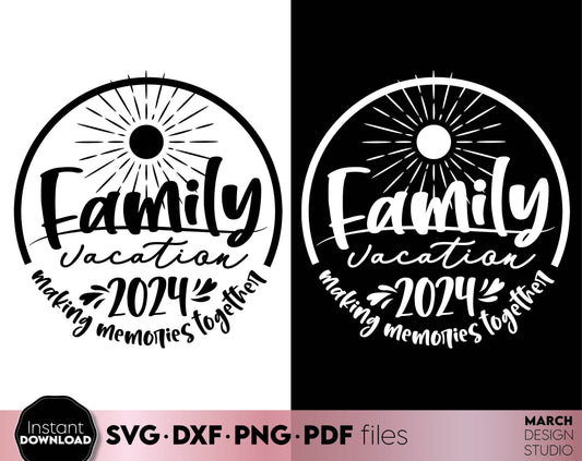 Making memories together. Family vacation matching shirt design for Your family summer trip 2024. SVG DXF PNG PDF files included. Compatible with Cricut, Silhouette or other equipment. Cut from vinyl, use for sublimation or laser cut or grave project