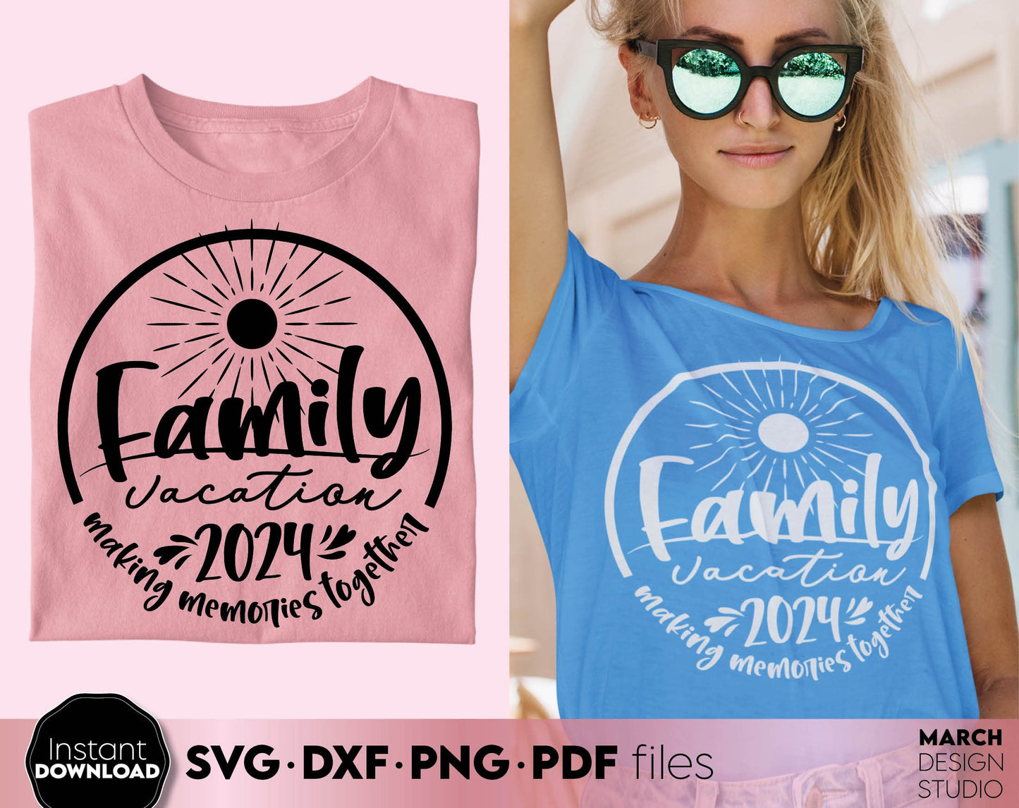 Making memories together. Family vacation matching shirt design for Your family summer trip 2024. SVG DXF PNG PDF files included. Compatible with Cricut, Silhouette or other equipment. Cut from vinyl, use for sublimation or laser cut or grave project