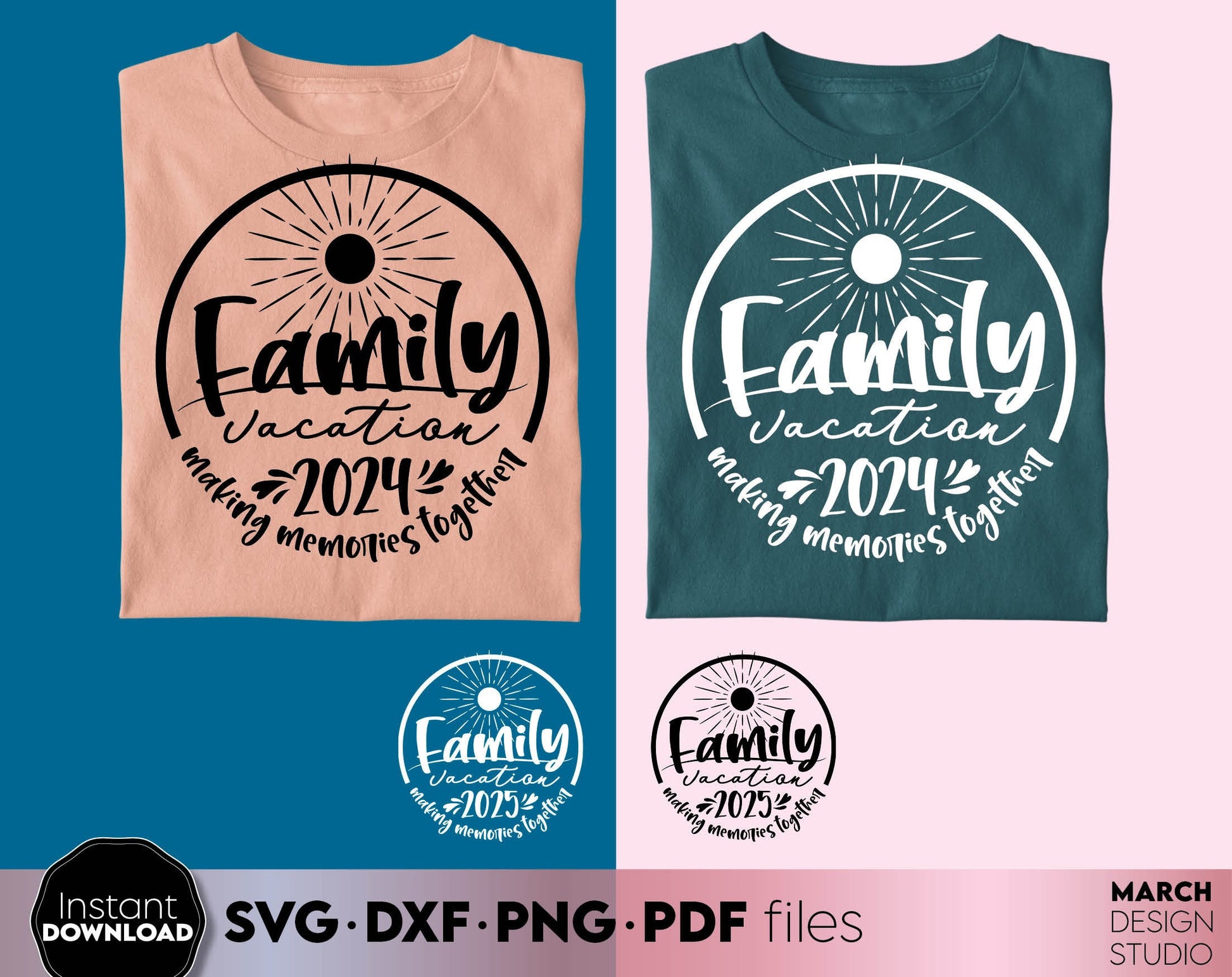 Making memories together. Family vacation matching shirt design for Your family summer trip 2024. SVG DXF PNG PDF files included. Compatible with Cricut, Silhouette or other equipment. Cut from vinyl, use for sublimation or laser cut or grave project