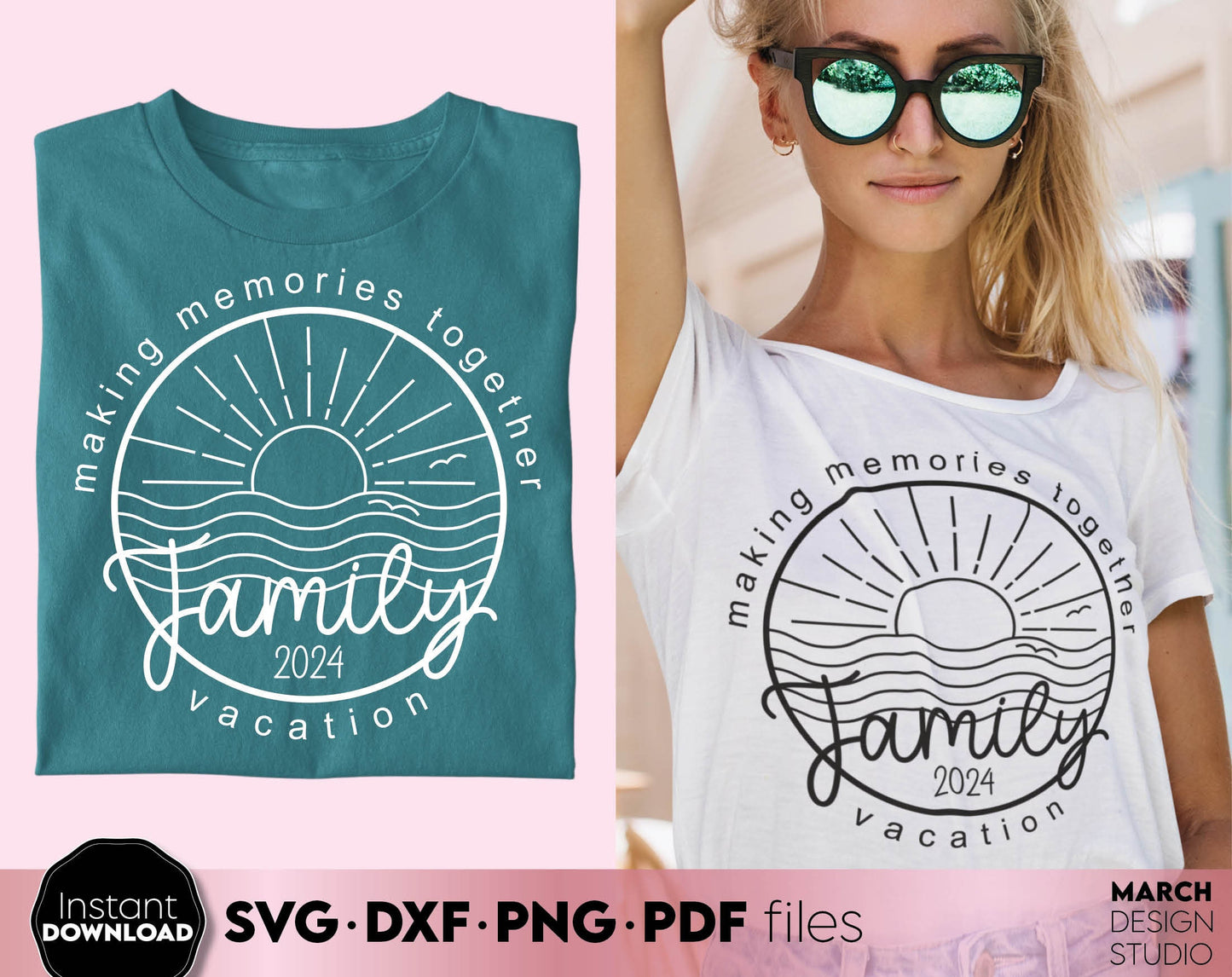 Making Memories Together - Family Vacation 2024 matching shirt design. SVG PNG DXF EPS PDF files included. Compatible with Cricut, Silhouette or other equipment. Cut from vinyl, use for sublimation or laser cut projects. Buy now for a good price!