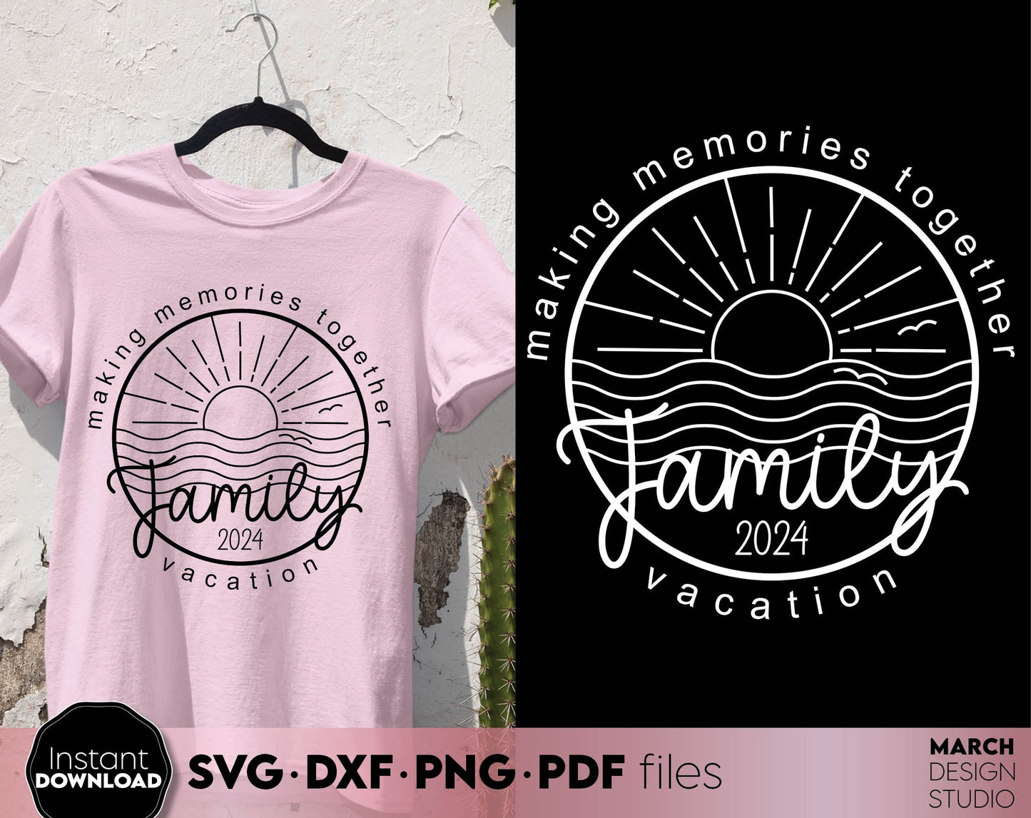 Making Memories Together - Family Vacation 2024 matching shirt design. SVG PNG DXF EPS PDF files included. Compatible with Cricut, Silhouette or other equipment. Cut from vinyl, use for sublimation or laser cut projects. Buy now for a good price!