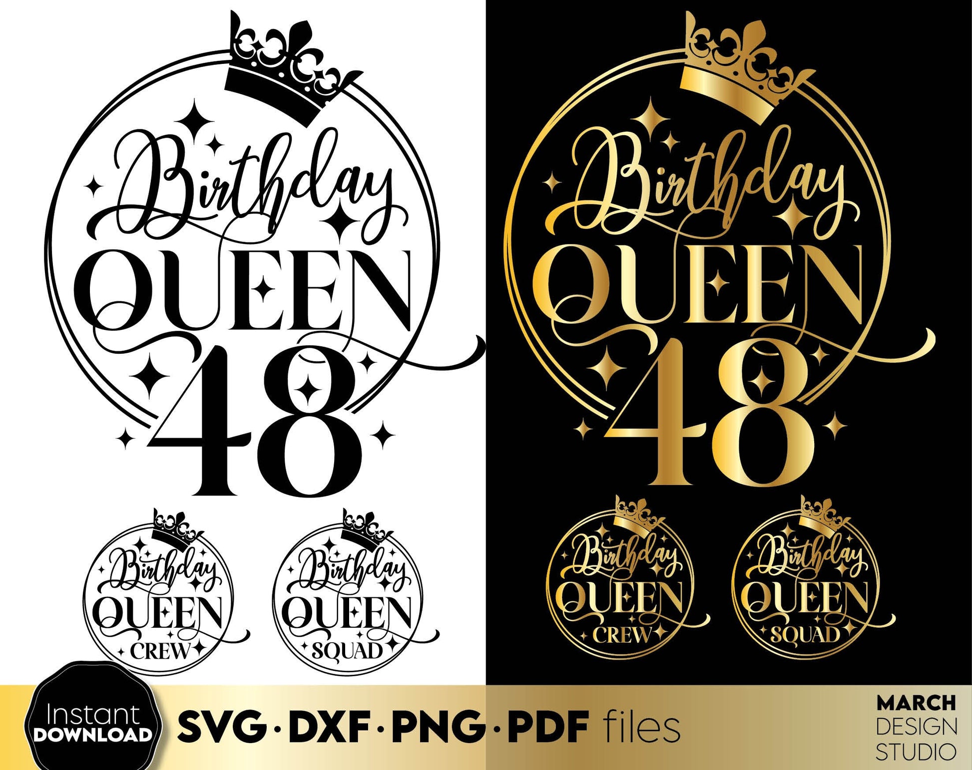 48th Birthday Queen design for Your loved ones Birthday Gift. SVG PNG EPS DXF files included. Compatible with Cricut, Silhouette or other machine. Cut from vinyl, use for sublimation or laser cut projects. Enjoy!