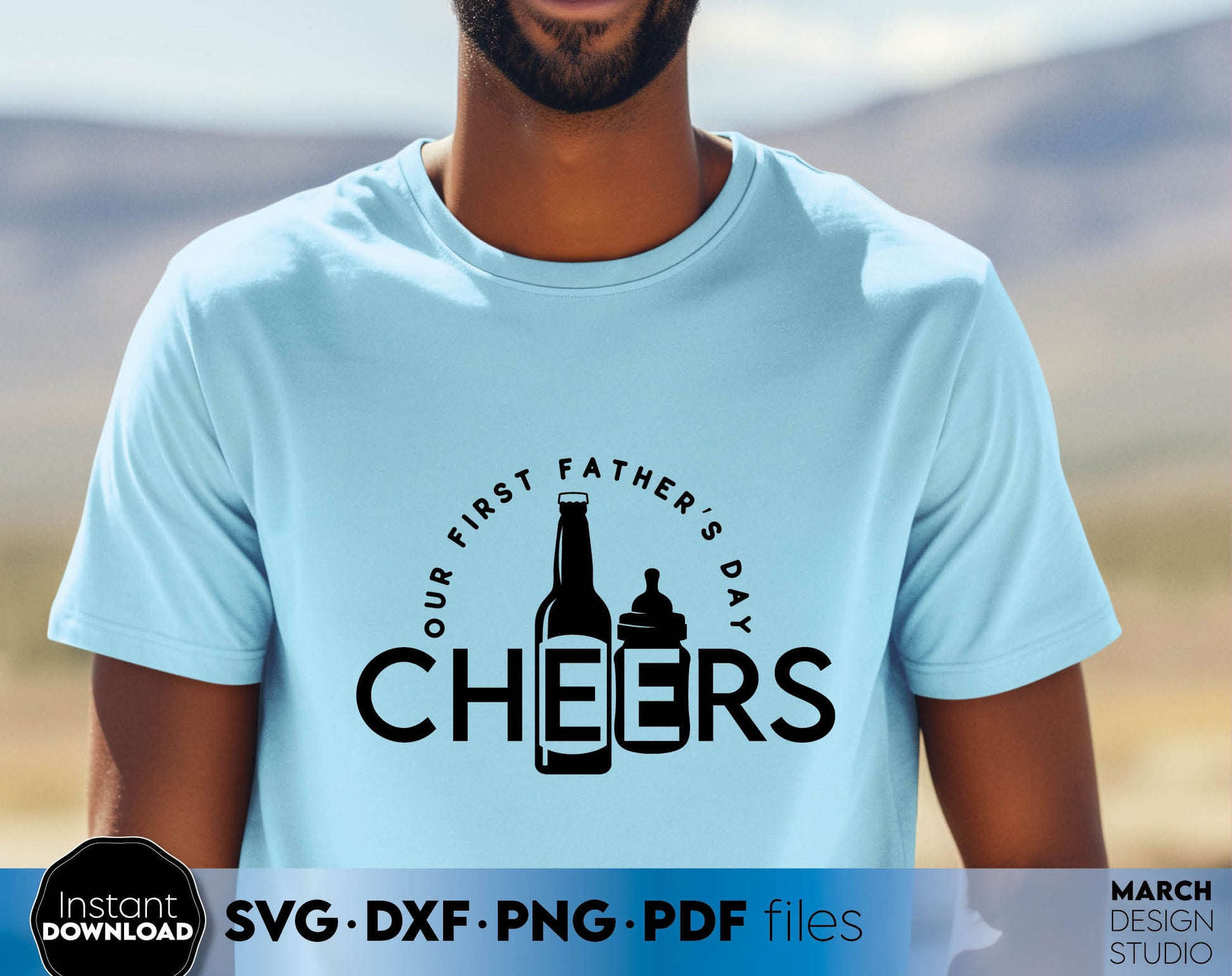 Our First Fathers Day together - Cheers. Funny father and kid matching shirt design for first Fathers Day. SVG DXF PNG PDF files included. Compatible with Cricut, Silhouette or other equipment. Cut from vinyl, use for sublimation or laser cut project