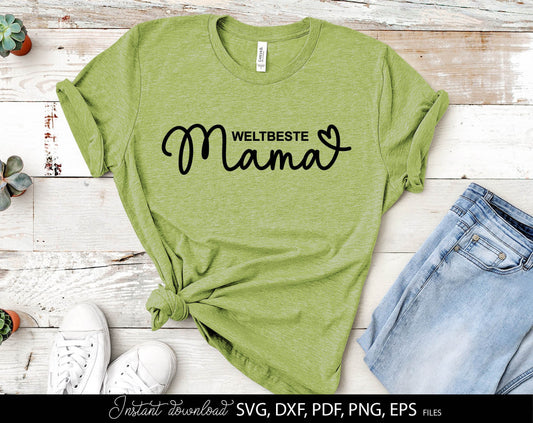 Weltbeste MAMA plotter file for Your MAMA Birthday or Mothers Day gift ideas. SVG DXF PDF PNG EPS files included. Compatible with Cricut, Silhouette, sublimation printers or laser cut or grave machines. Cut from vinyl, use for sublimation or laser.