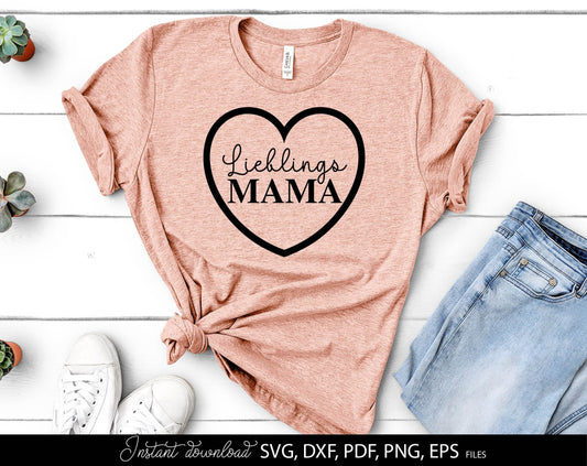 Lieblings MAMA plotter file for Your MAMA Birthday or Mothers Day gift ideas. SVG DXF PDF PNG EPS files included. Compatible with Cricut, Silhouette, sublimation printers or laser cut or grave machines. Cut from vinyl, use for sublimation or laser.
