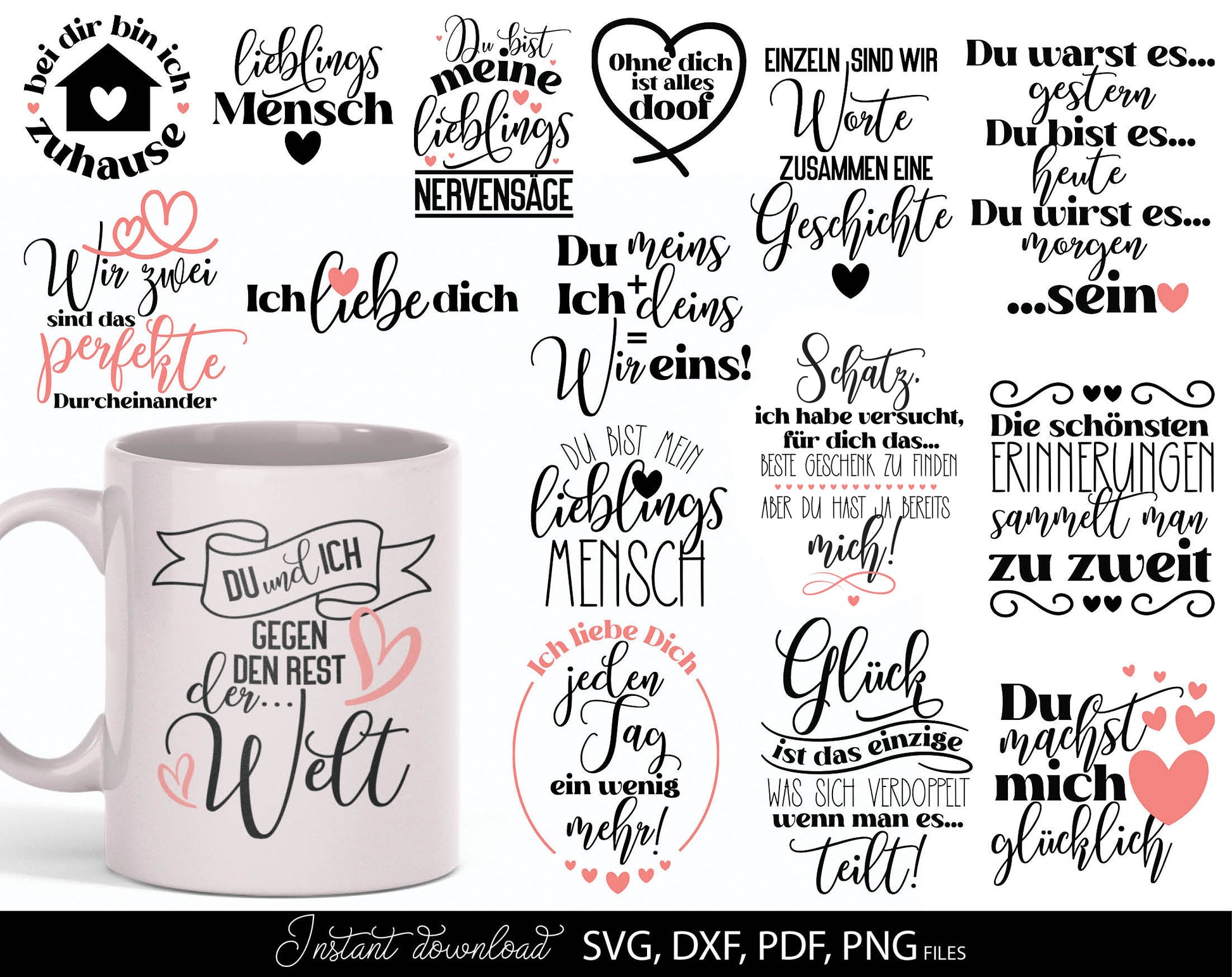 German Liebe Quotes Plotter File SVG PNG DXF | Liebling Heart Svg | Cricut Silhouette Plotting Bundle Clipart Liebe Ich Mag Dich Liebling