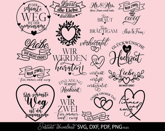 German Wedding Signs Plotter File Svg Dxf Png | German Liebe Quotes Plotter File Svg Png Dxf | German Hochzeit Verliebt Verlobt Verheiratet