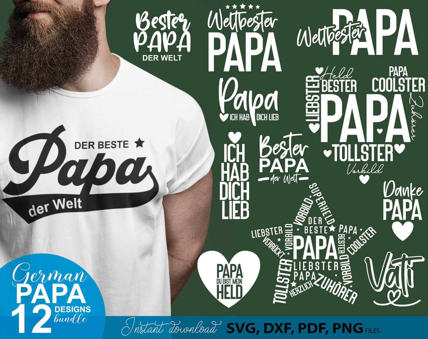 German Papa plotterdatei bundle for Your Papa birthday or fathers day gift ideas. SVG DXF PDF PNG files included. Compatible with Cricut, Silhouette, sublimation printers or other equipment. Cut from vinyl, use for sublimation or laser cut or grave.