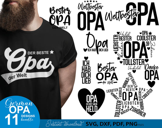 German Opa plotterdatei bundle for Your Opa birthday or fathers day gift ideas. SVG DXF PDF PNG files included. Compatible with Cricut, Silhouette, sublimation printers or other equipment. Cut from vinyl, use for sublimation or laser cut or grave.