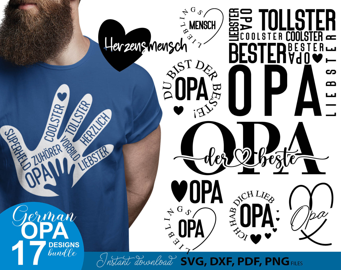 German Opa plotterdatei bundle for Your Opa birthday or fathers day gift ideas. SVG DXF PDF PNG files included. Compatible with Cricut, Silhouette, sublimation printers or other equipment. Cut from vinyl, use for sublimation or laser cut or grave.