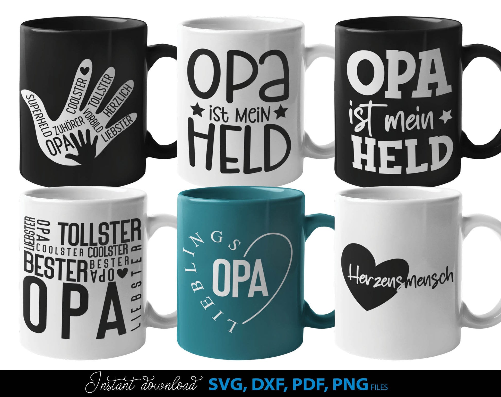 German Opa plotterdatei bundle for Your Opa birthday or fathers day gift ideas. SVG DXF PDF PNG files included. Compatible with Cricut, Silhouette, sublimation printers or other equipment. Cut from vinyl, use for sublimation or laser cut or grave.